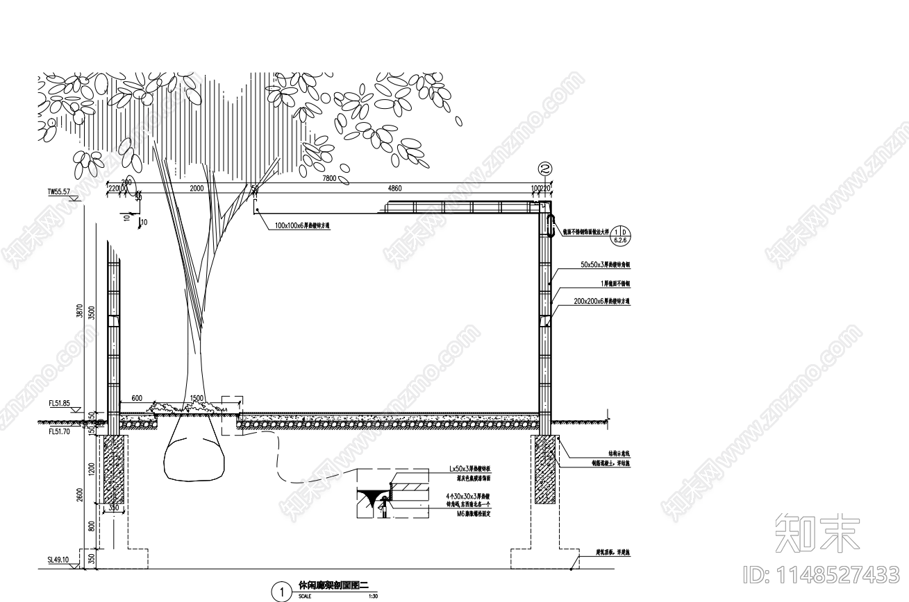 现代镂空廊架详图cad施工图下载【ID:1148527433】