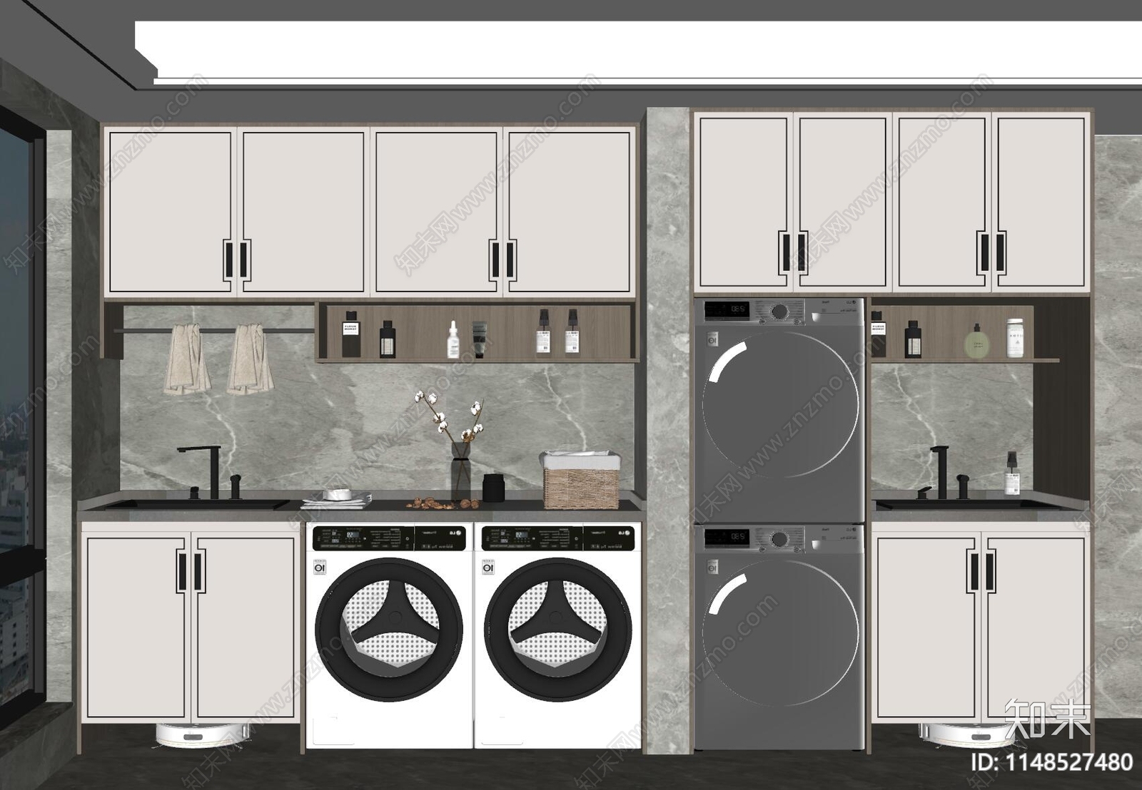 新中式洗衣机柜SU模型下载【ID:1148527480】
