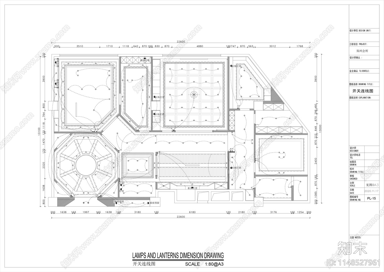 郑州中式会所室内cad施工图下载【ID:1148527961】