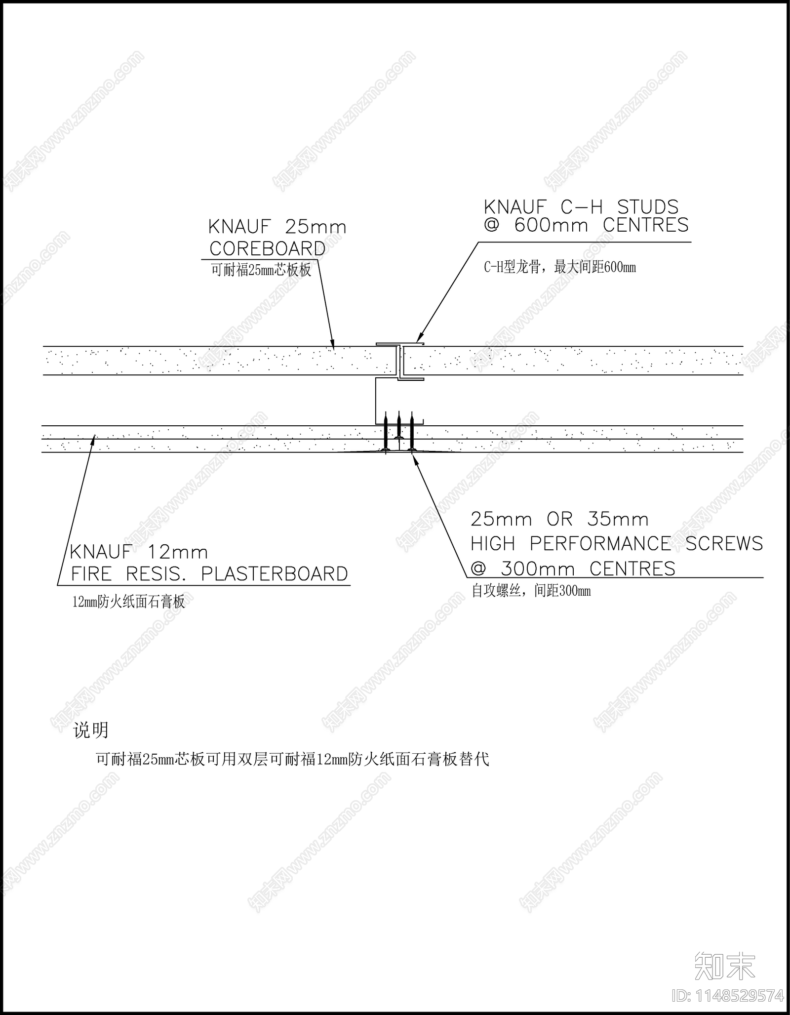 隔墙节点cad施工图下载【ID:1148529574】