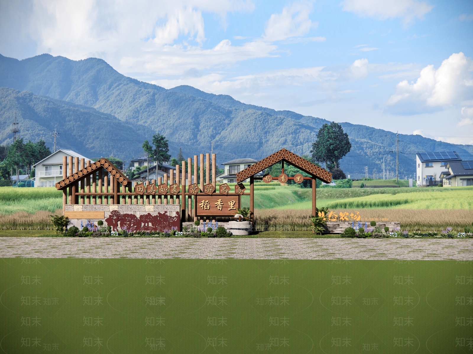 新中式民宿农场入口SU模型下载【ID:1148533702】