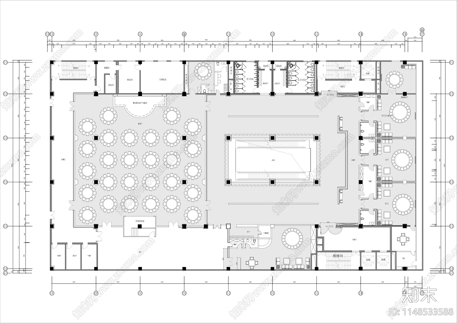 酒店宴会厅平面布置图施工图下载【ID:1148533588】