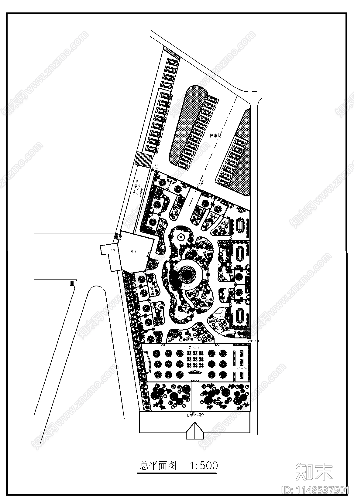 游园餐厅绿化平面图cad施工图下载【ID:1148537501】