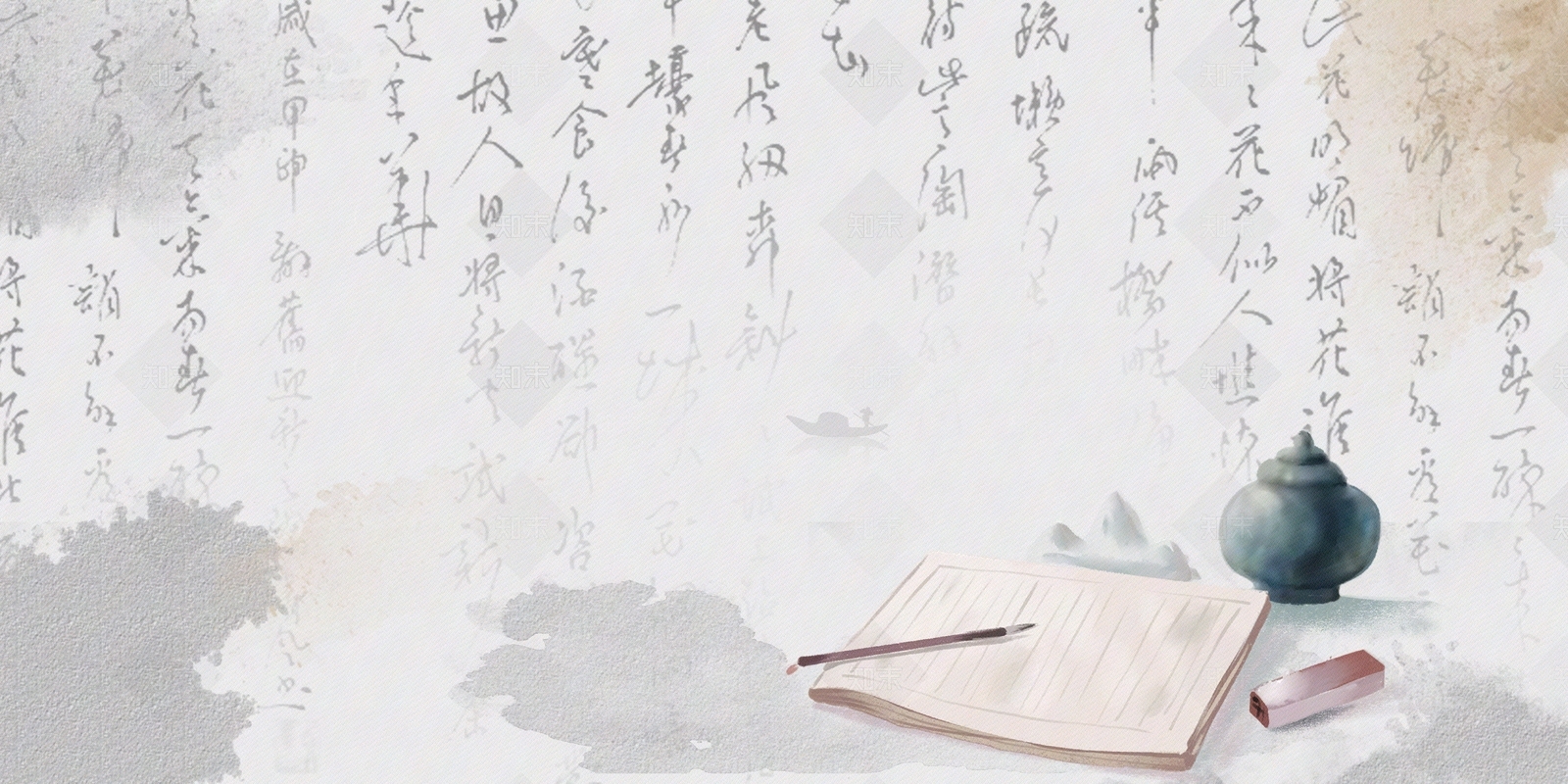 新中式山水书法文字壁画装饰画贴图下载【ID:1148539551】