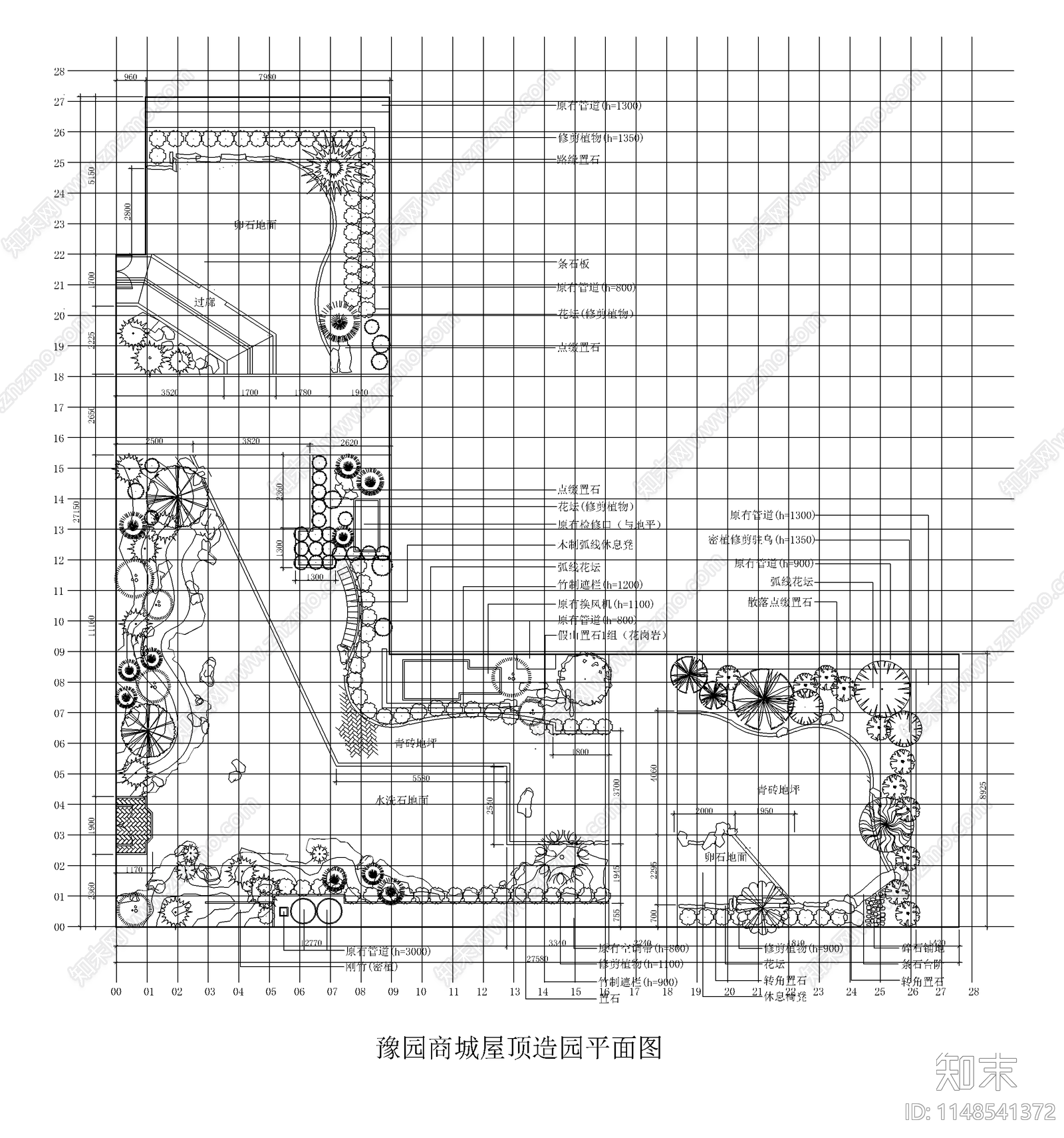 豫园商城屋顶花园平面图cad施工图下载【ID:1148541372】