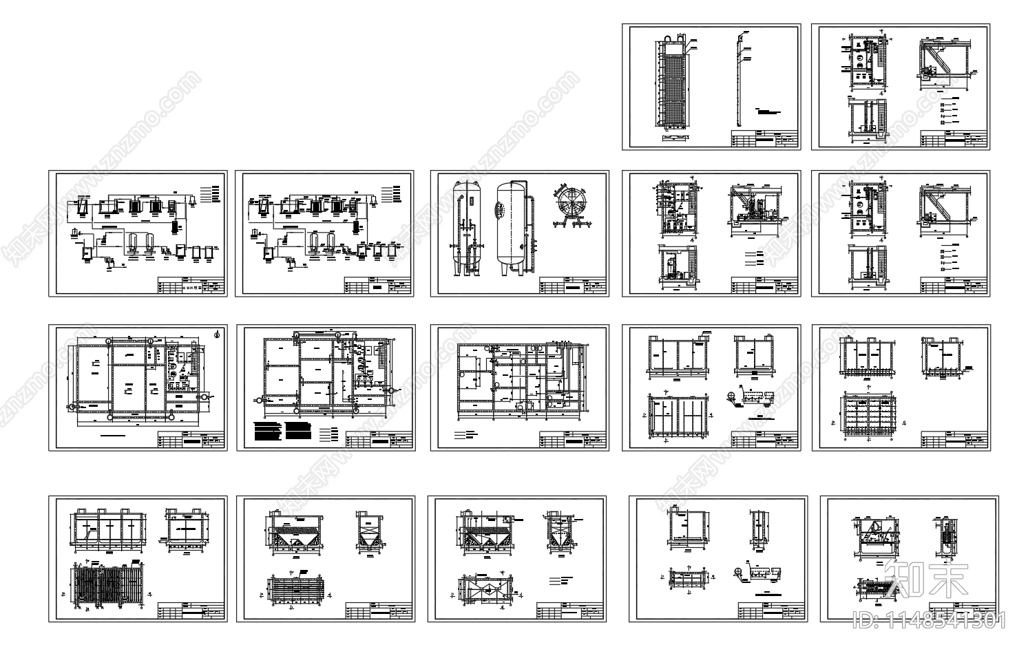 中水回用工程平面图流程高程图cad施工图下载【ID:1148541301】