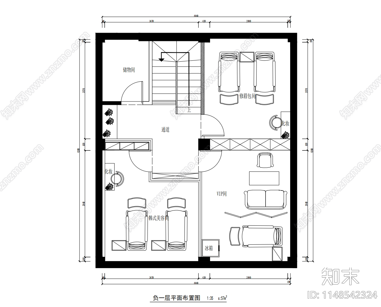 小型美甲店室内施工图下载【ID:1148542324】