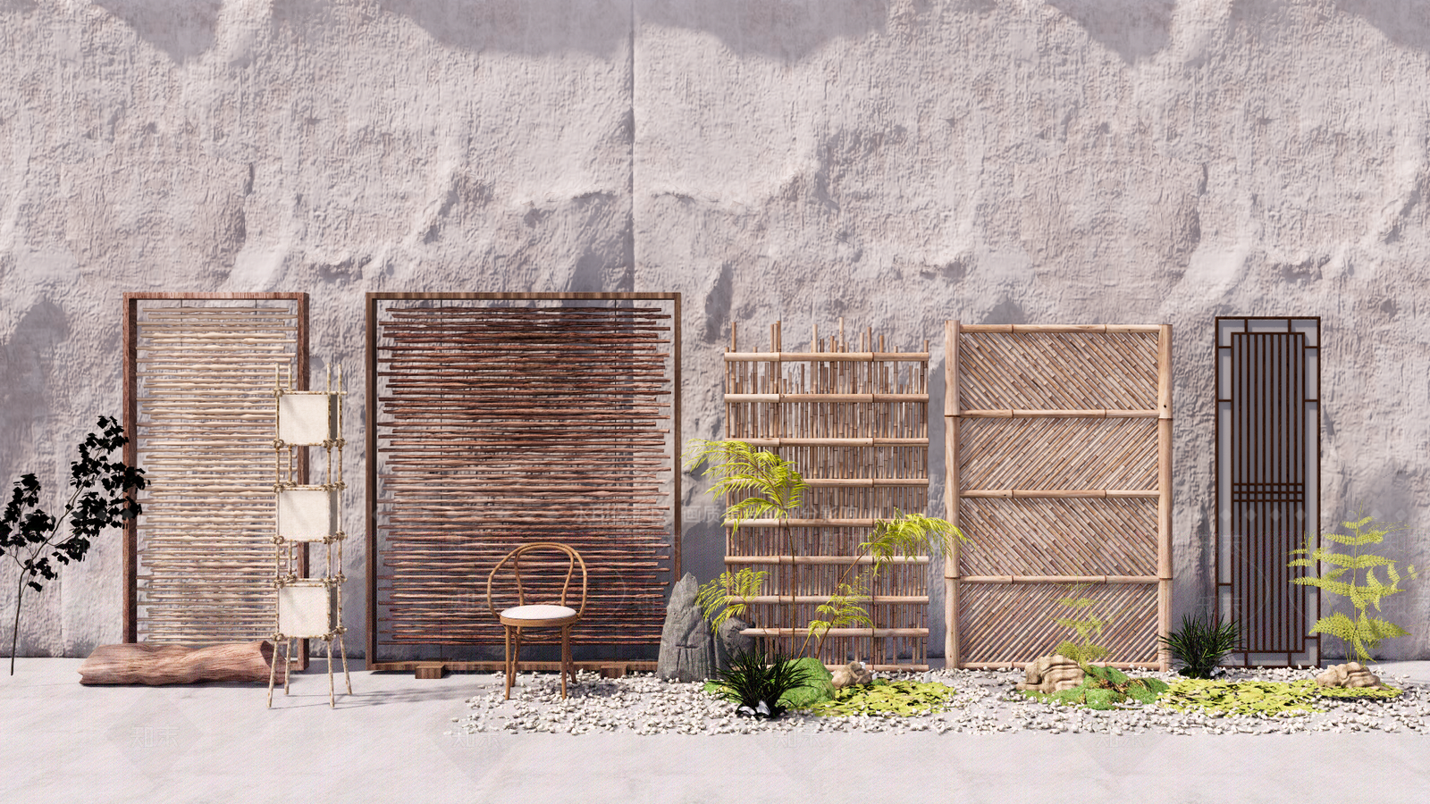 侘寂竹子屏风SU模型下载【ID:1148543044】