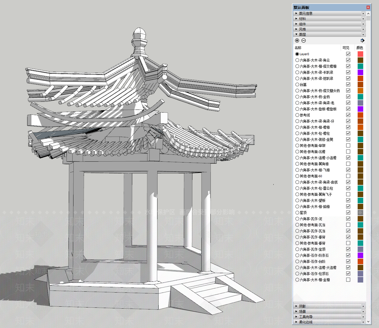 中式六角攒尖亭SU模型下载【ID:1148545826】