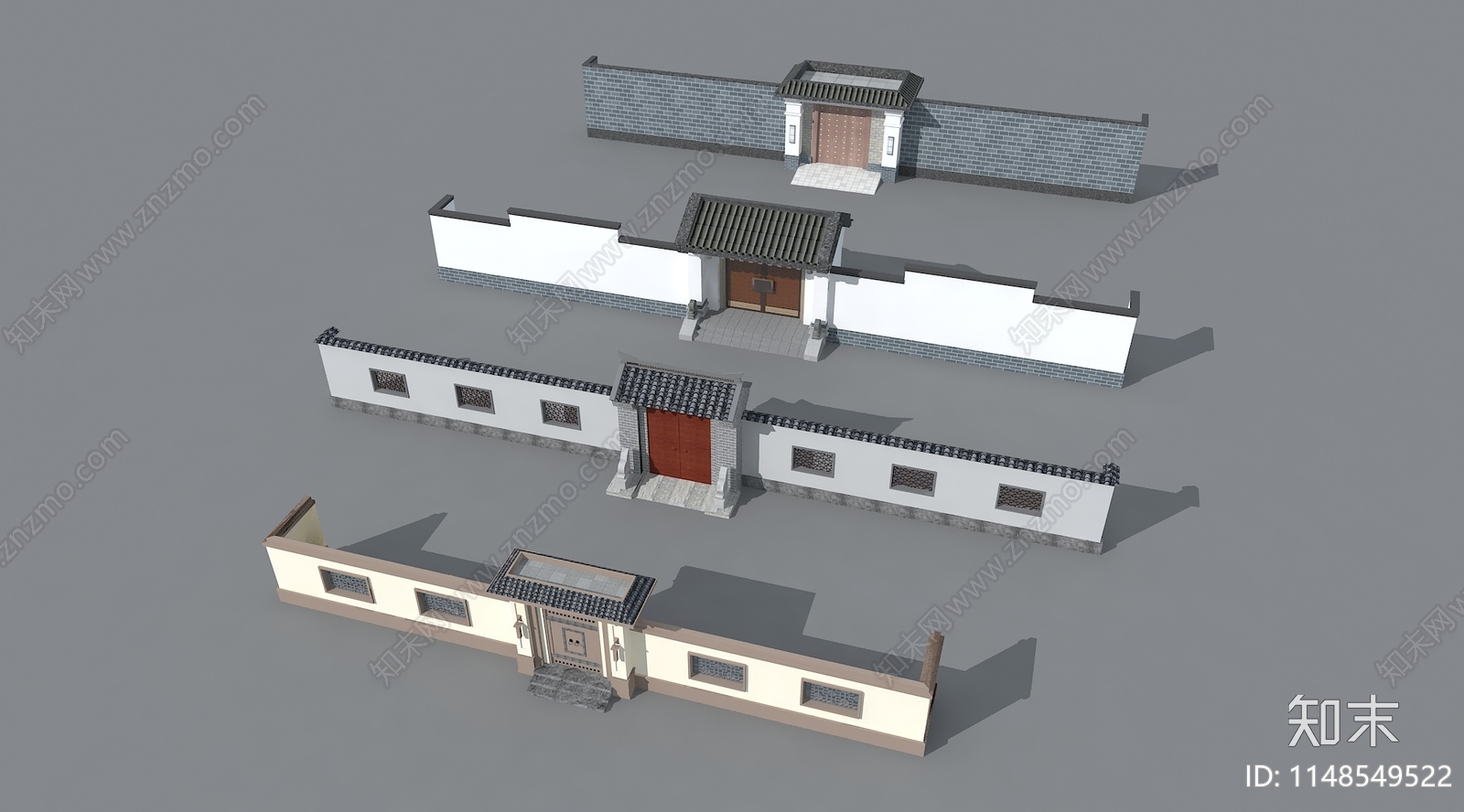 中式古建大门围墙3D模型下载【ID:1148549522】