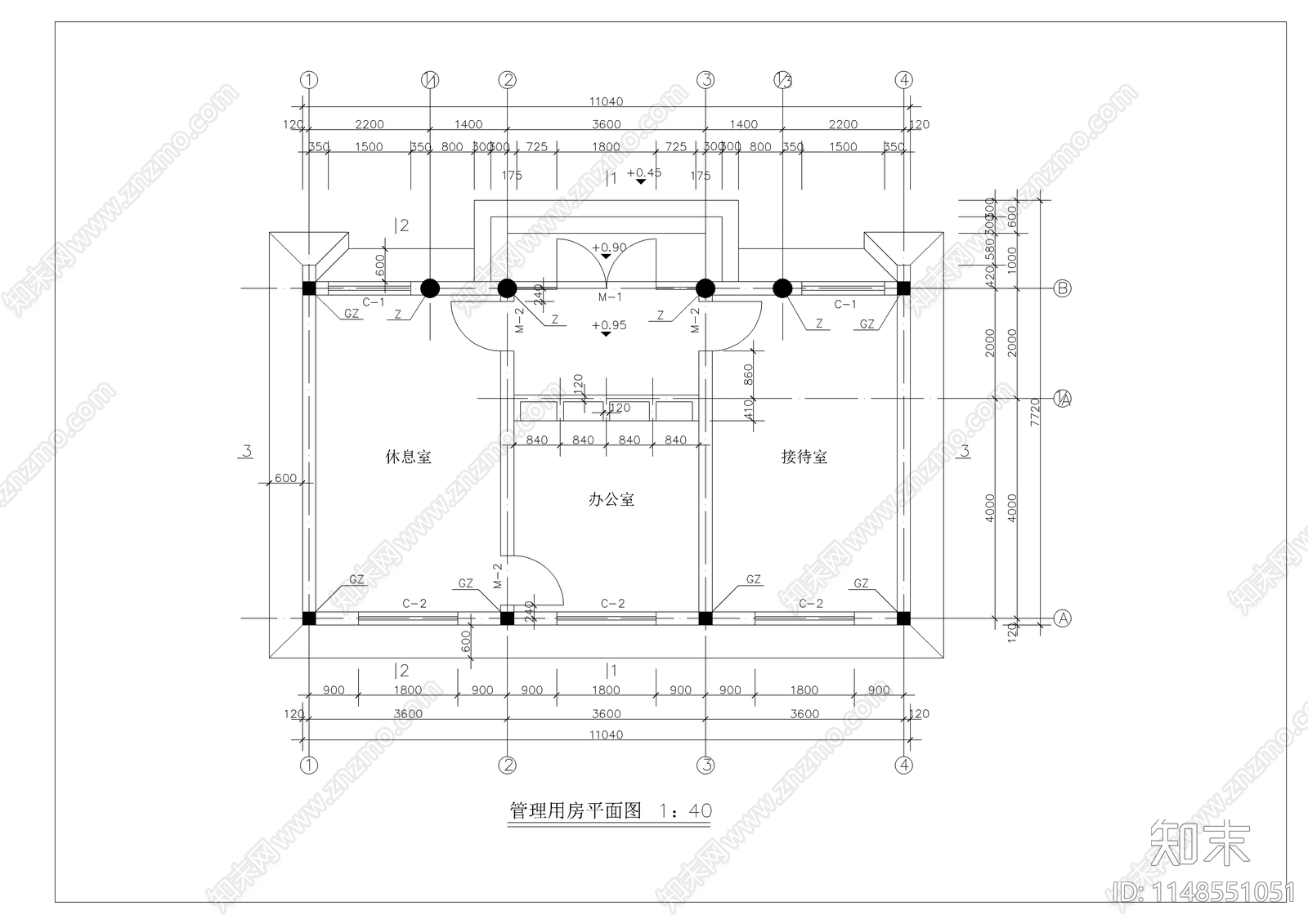 管理用房建筑cad施工图下载【ID:1148551051】