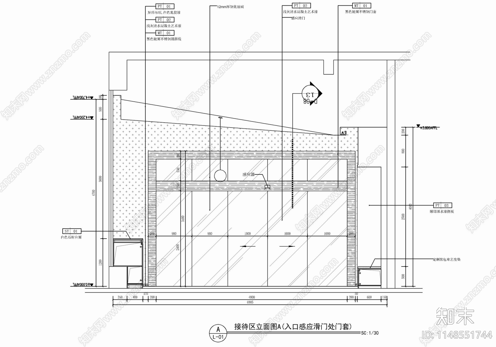 玻璃感应滑门详图cad施工图下载【ID:1148551744】