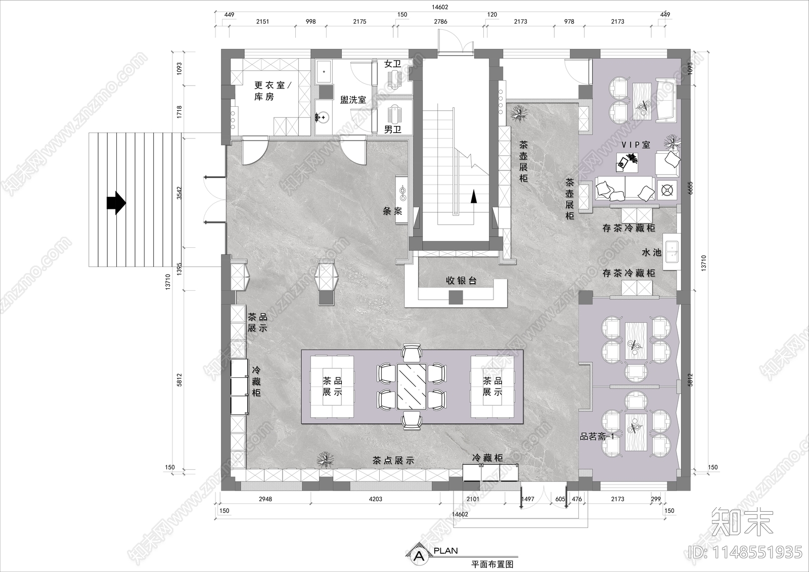 200㎡茶叶店平面布置图施工图下载【ID:1148551935】