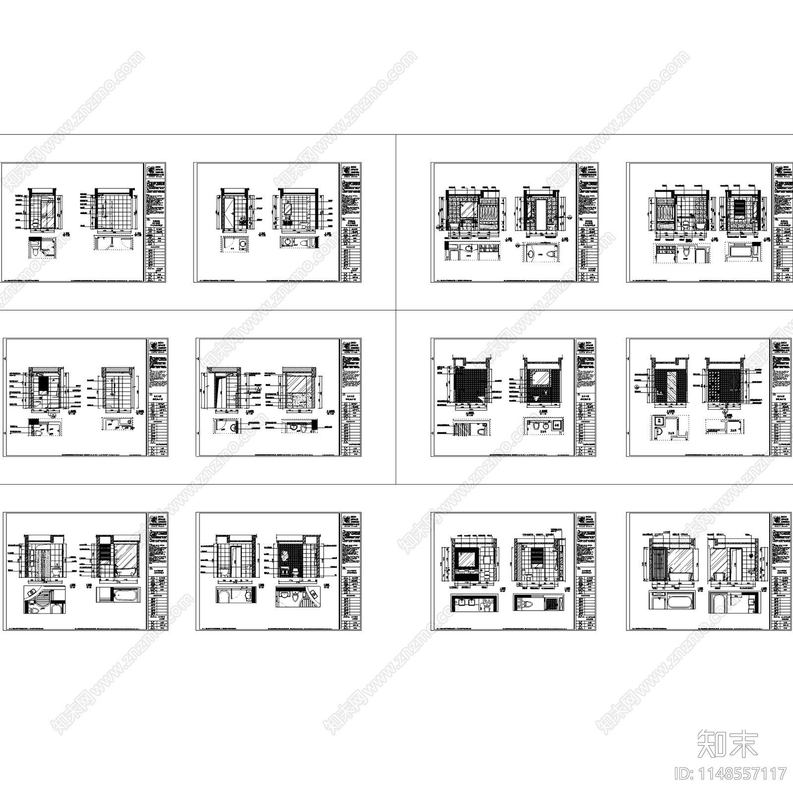 现代中式卫生间室内家装cad施工图下载【ID:1148557117】