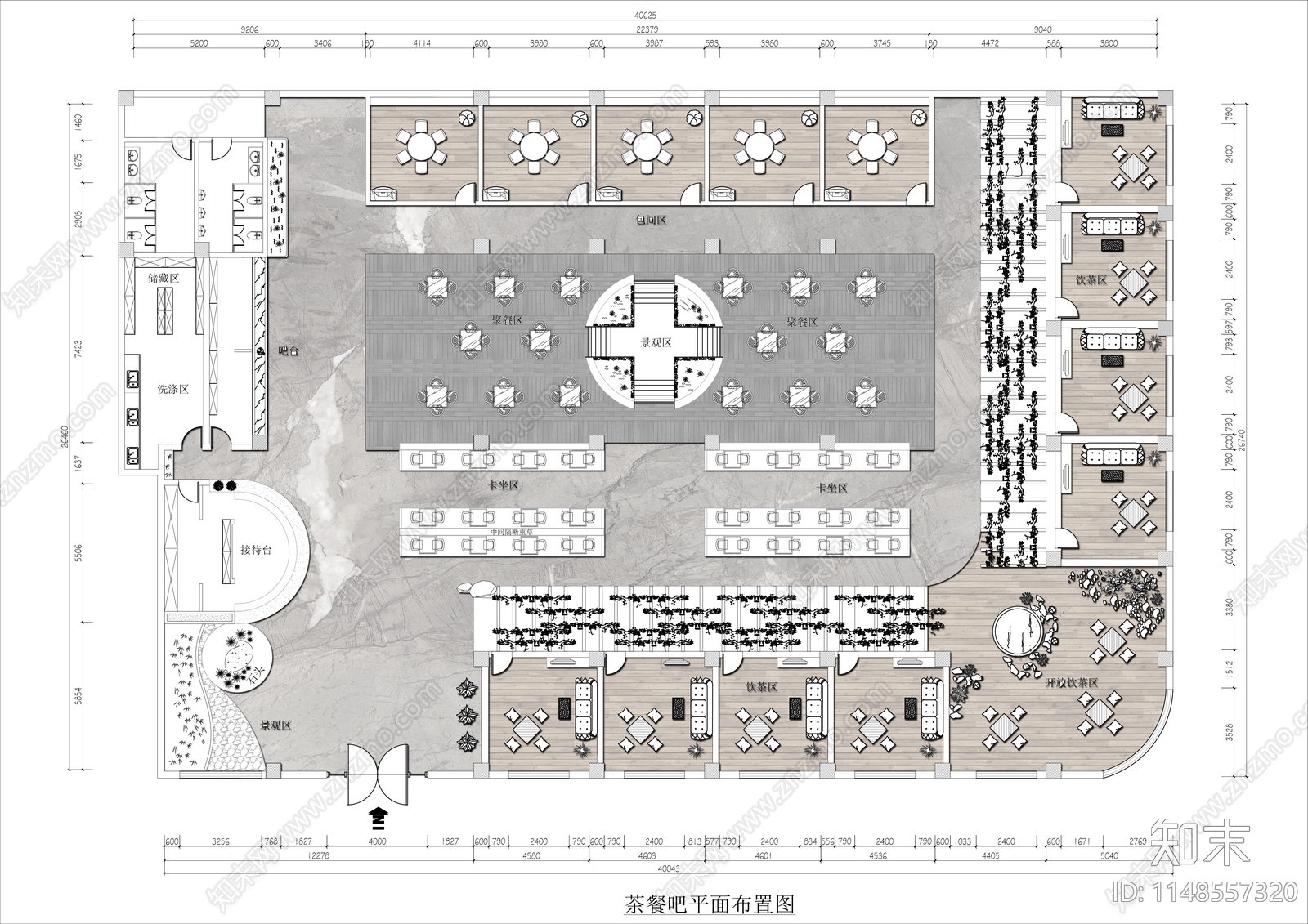 大型茶馆平面布置图施工图下载【ID:1148557320】