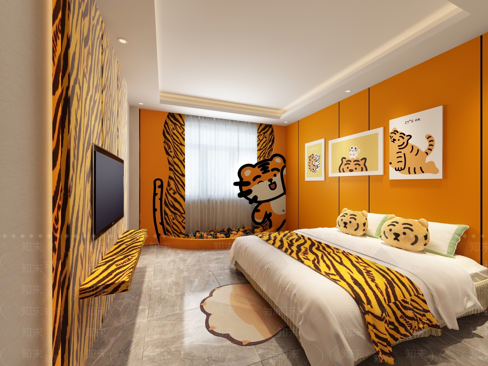 现代老虎主题酒店客房3D模型下载【ID:1148558575】
