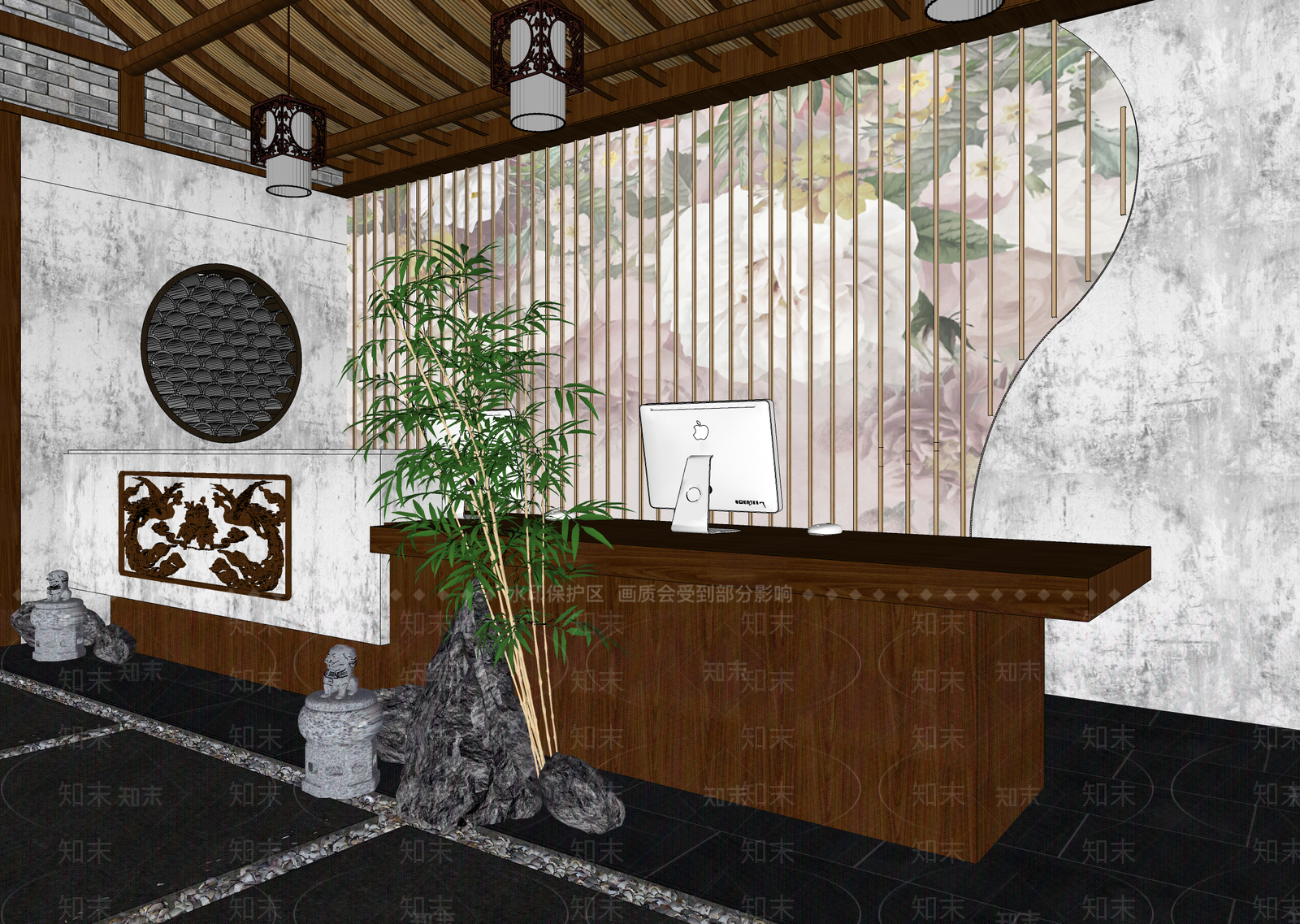 新中式中餐厅前台SU模型下载【ID:1148565001】