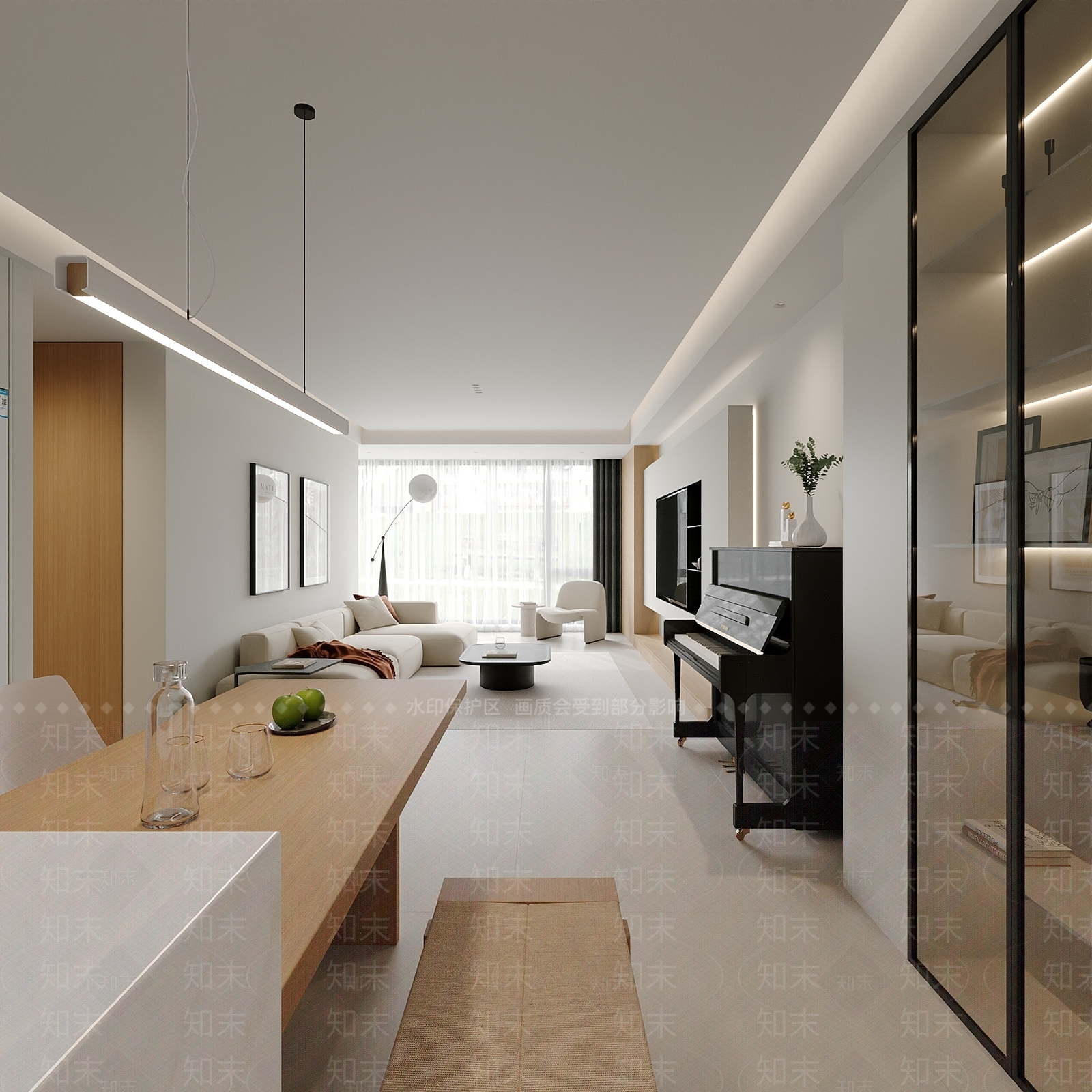 现代原木风格客餐厅SU模型下载【ID:1148565596】