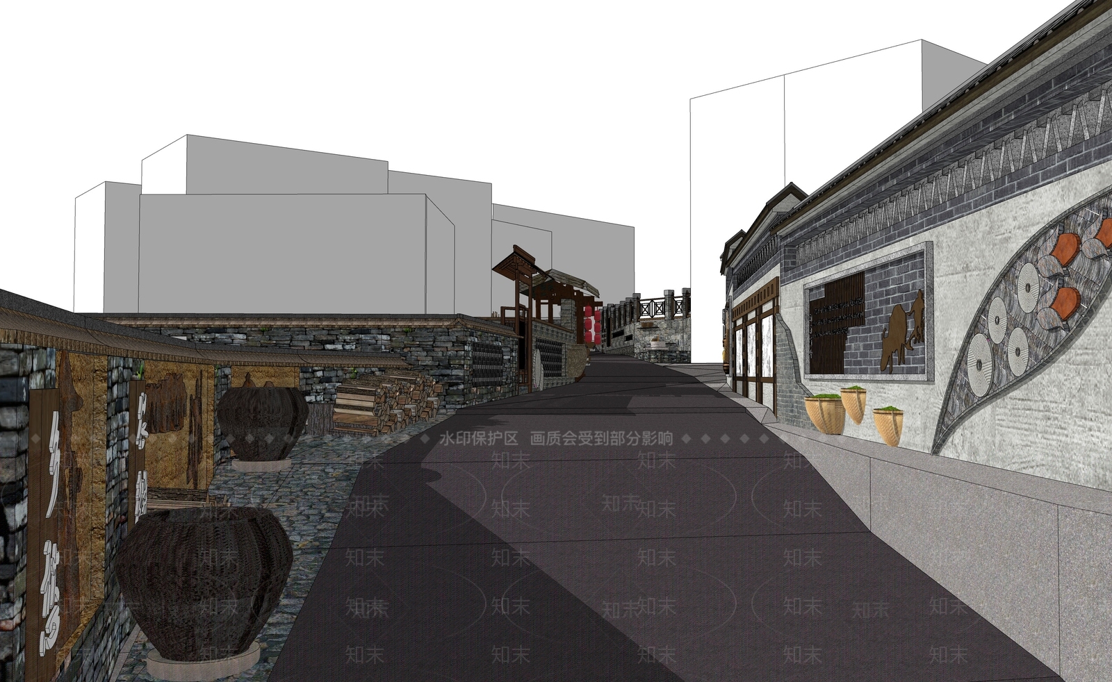 新中式乡村庭院民俗文化围墙SU模型下载【ID:1148567206】