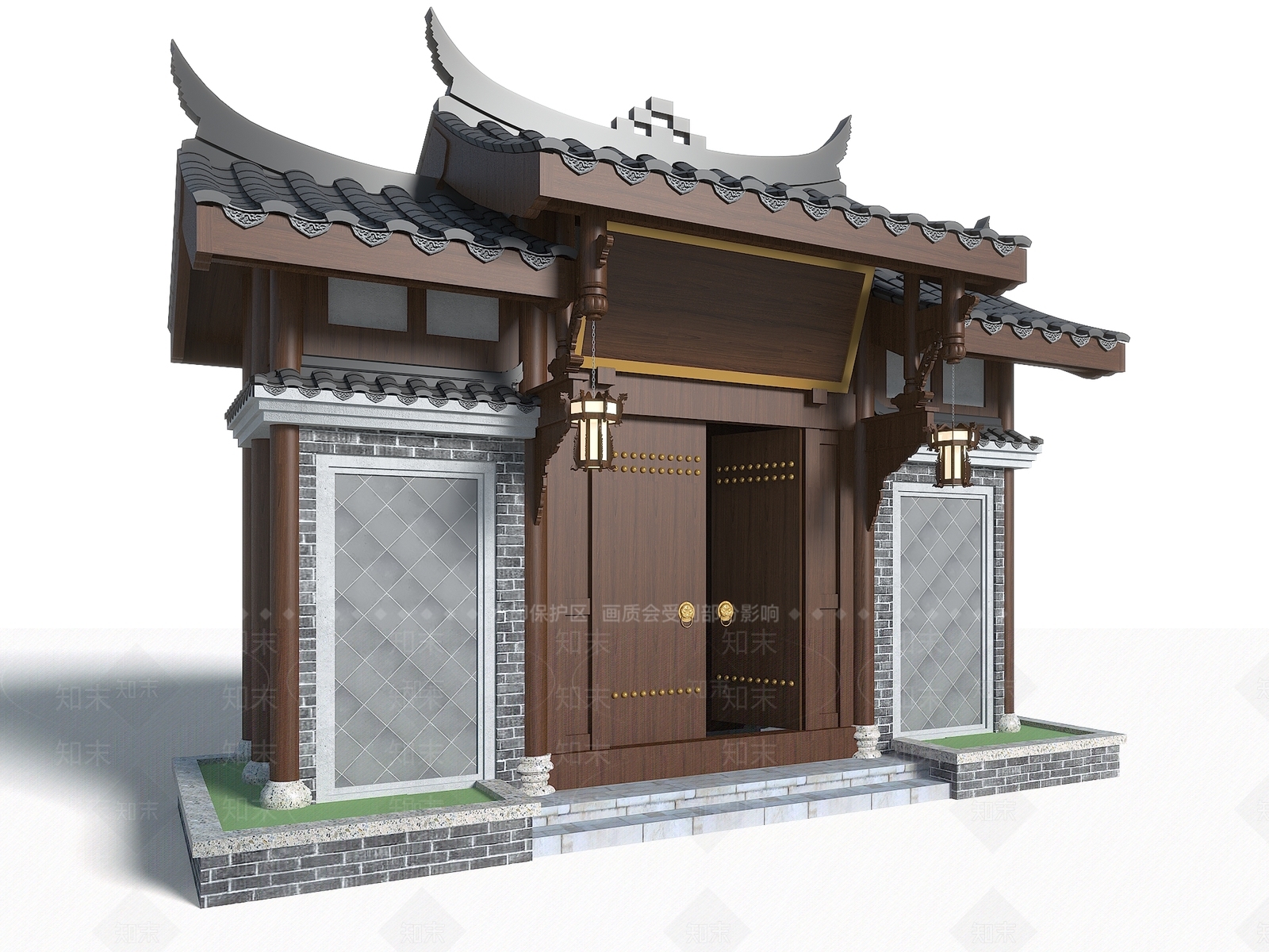 中式古建庭院门3D模型下载【ID:1148582523】_知末3d模型网