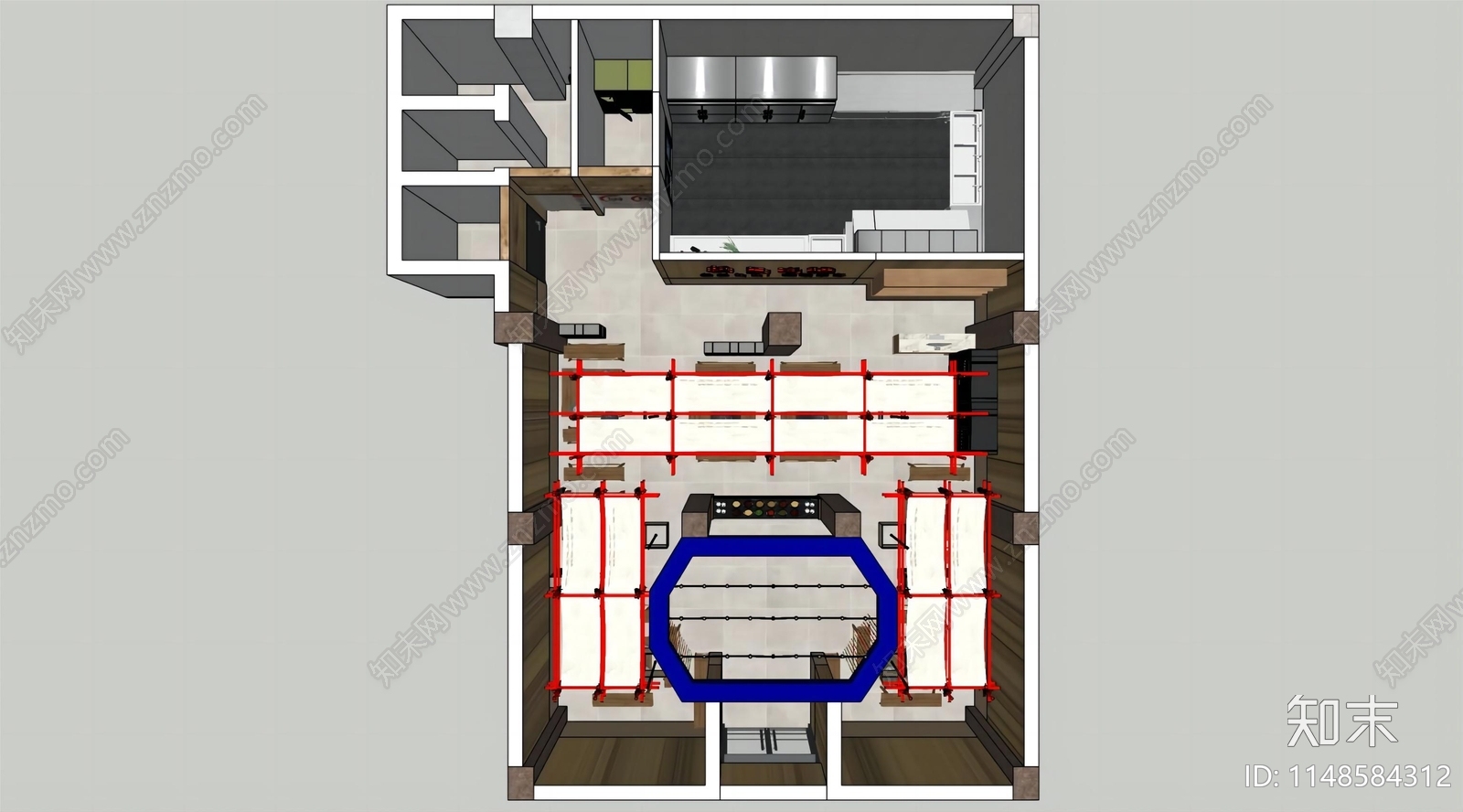 中式复古火锅店SU模型下载【ID:1148584312】