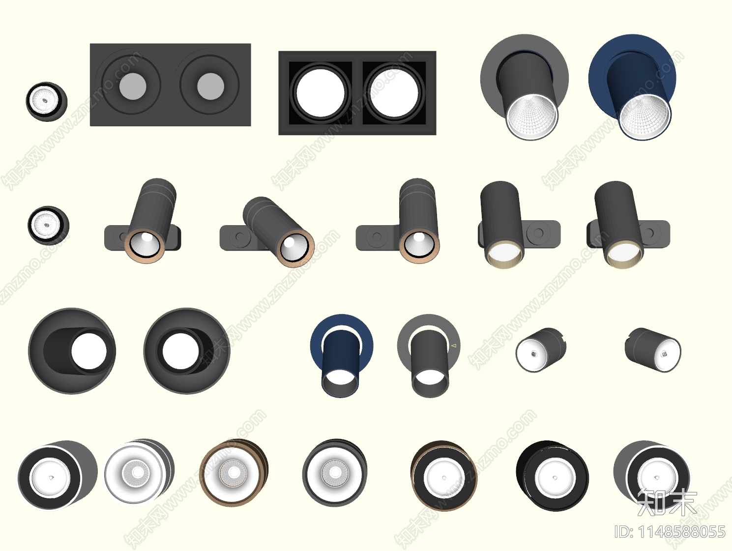 现代筒灯射灯组合SU模型下载【ID:1148588055】