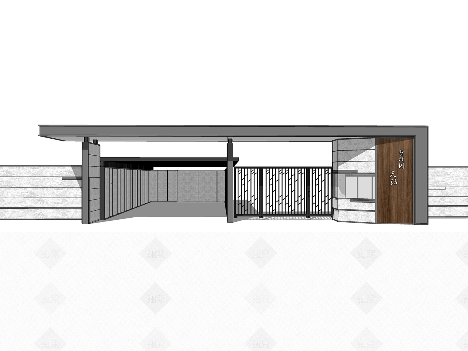 现代住宅大门入口岗亭SU模型下载【ID:1148589111】