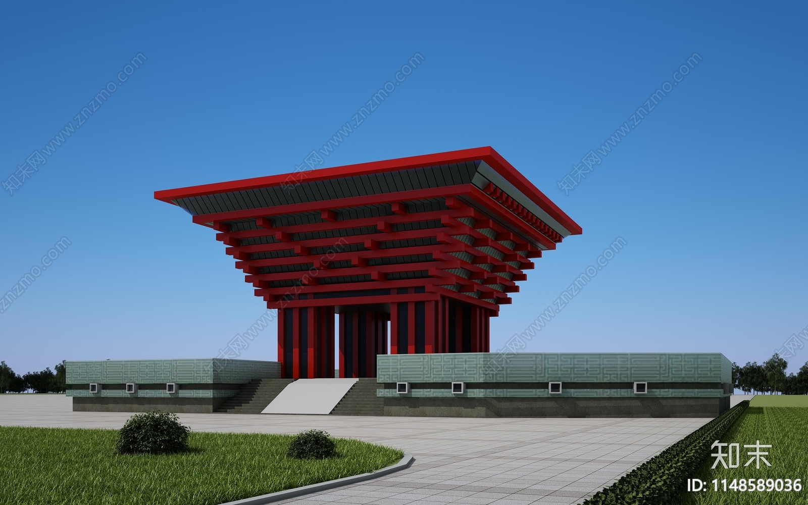 新中式艺术风格建筑3D模型下载【ID:1148589036】