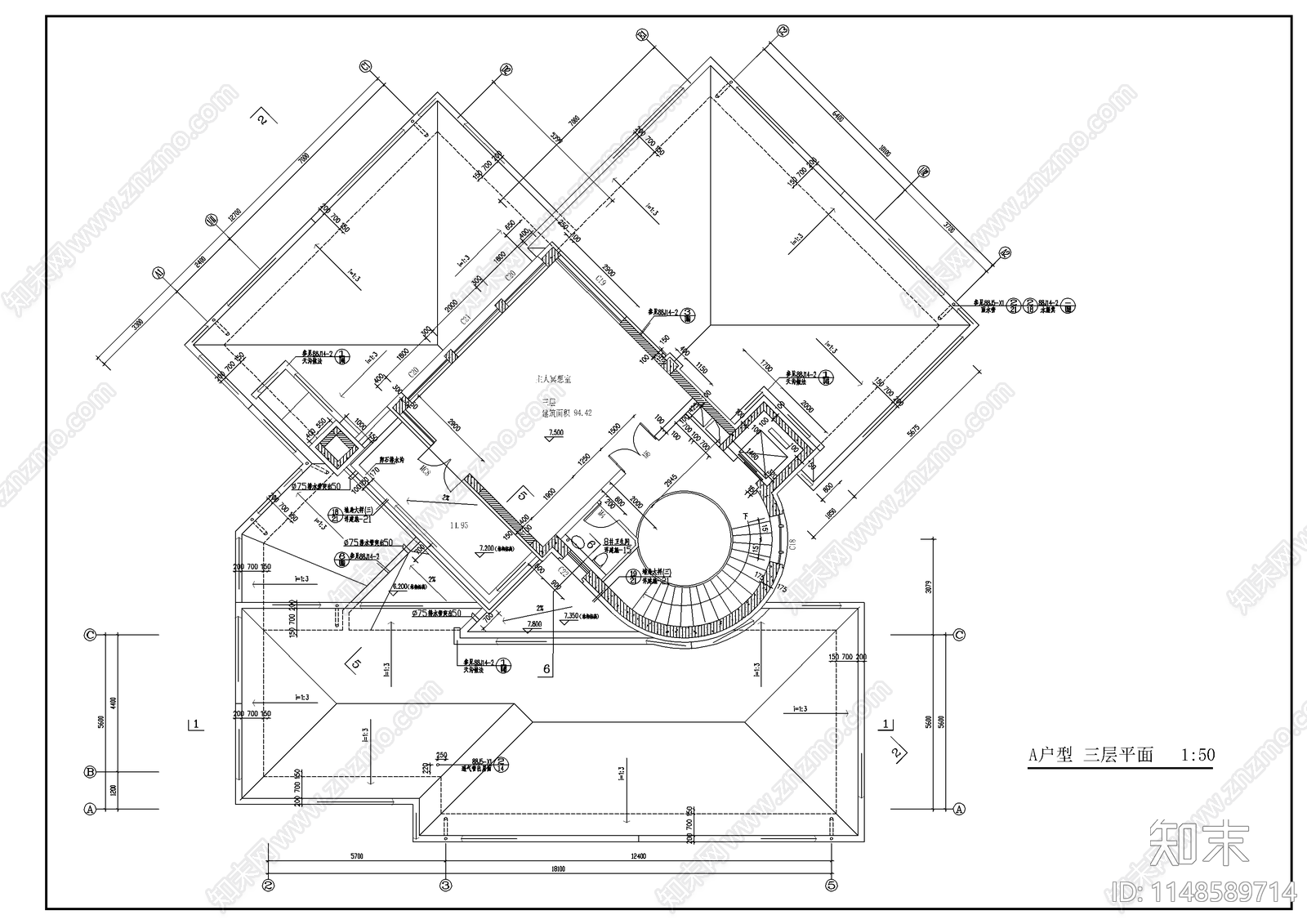 北京某经典别墅建筑cad施工图下载【ID:1148589714】