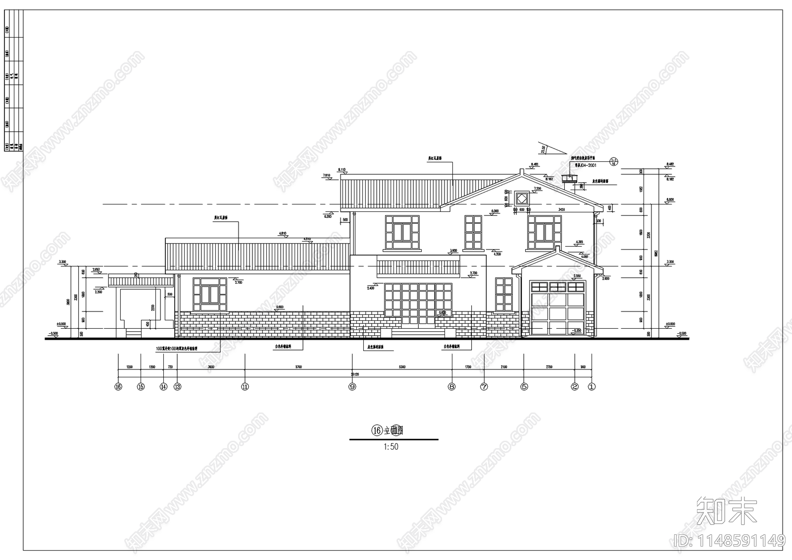 中国古典别墅建筑cad施工图下载【ID:1148591149】