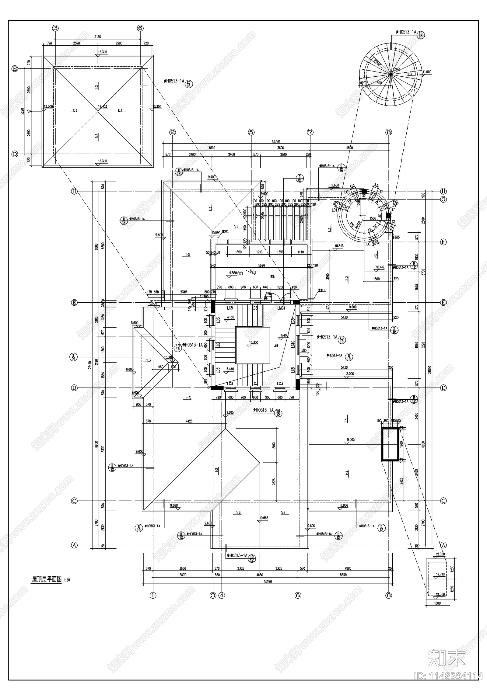 中国古典别墅建筑cad施工图下载【ID:1148594114】