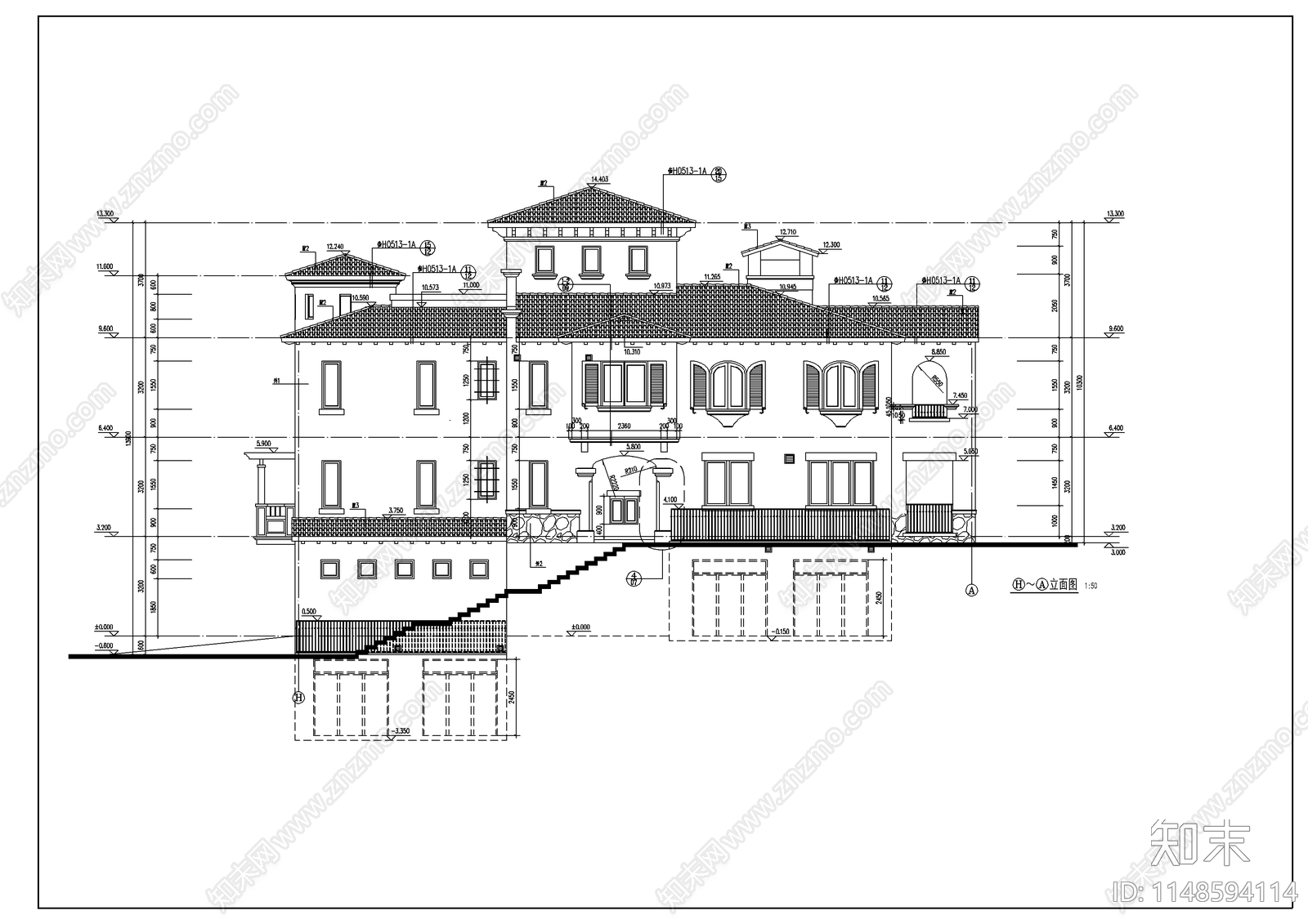 中国古典别墅建筑cad施工图下载【ID:1148594114】