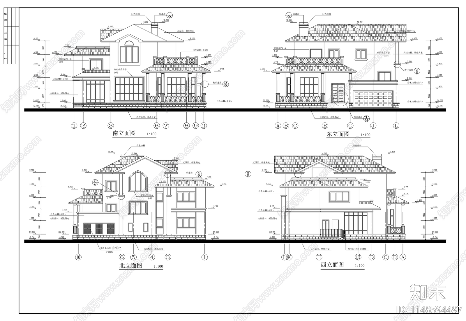 别墅建筑建筑cad施工图下载【ID:1148594497】