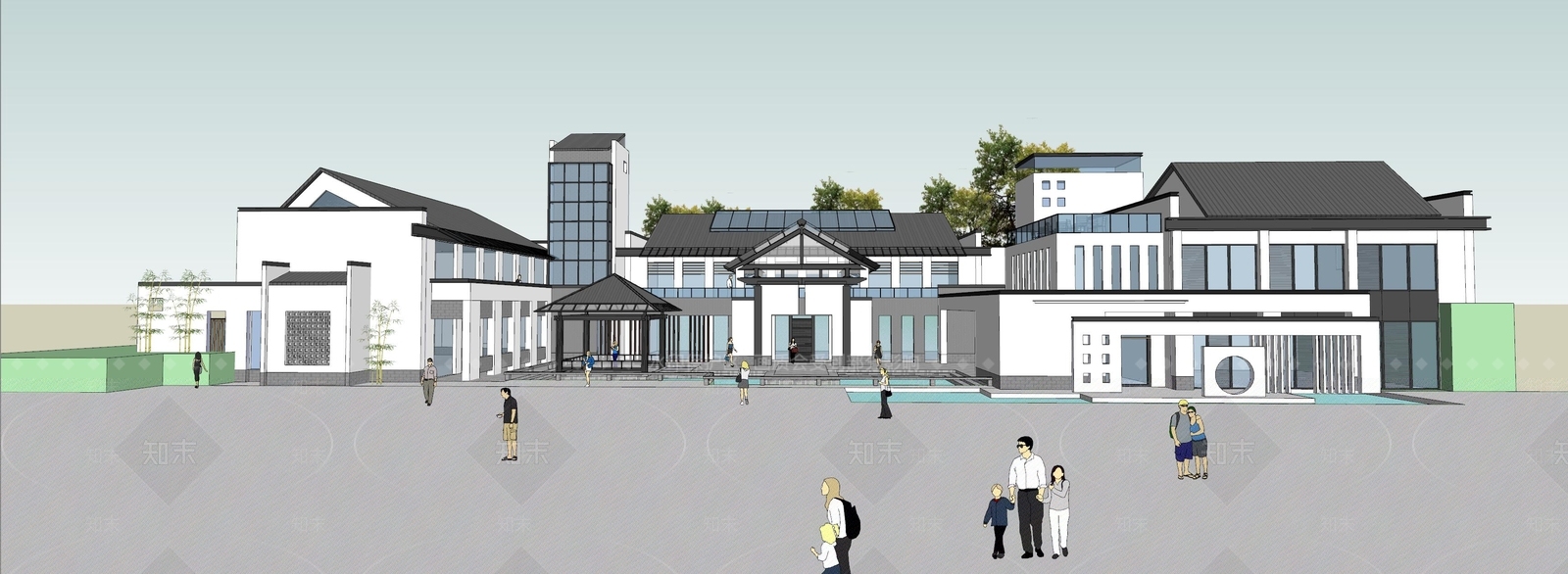 新中式商业建筑SU模型下载【ID:1148594833】
