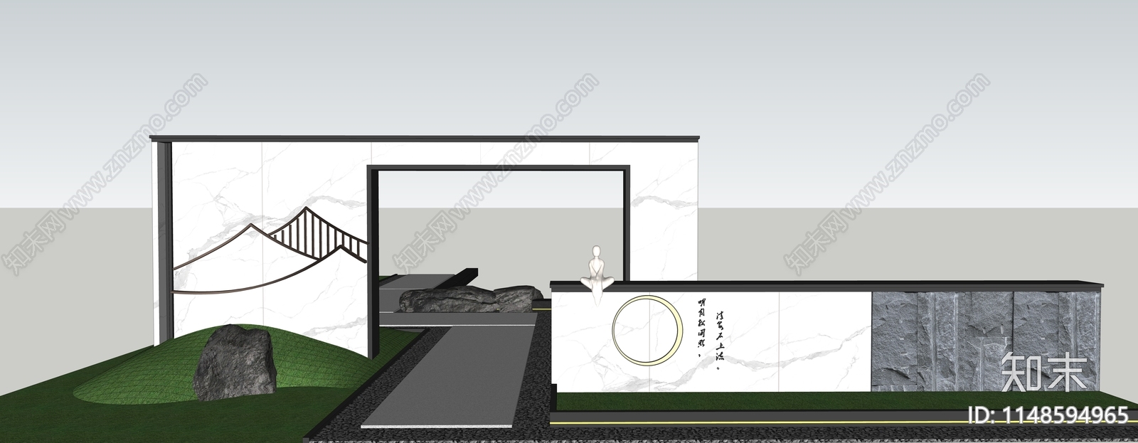 新中式禅意景墙SU模型下载【ID:1148594965】