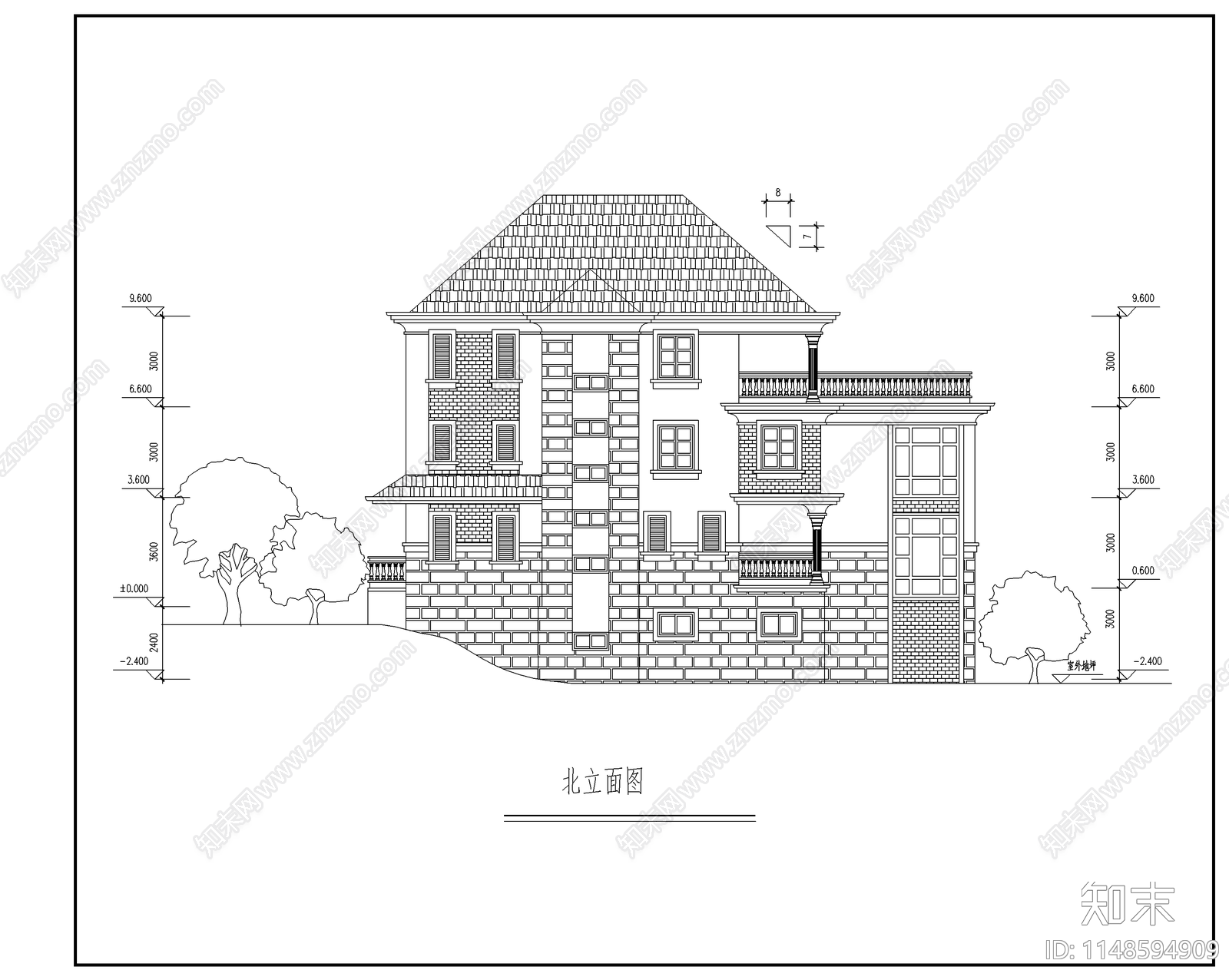 现代简约别墅建筑cad施工图下载【ID:1148594909】