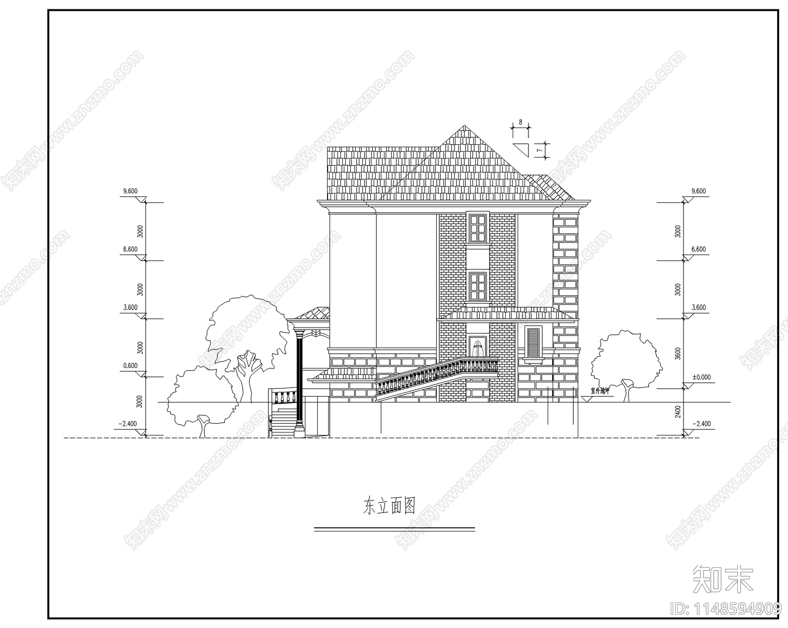 现代简约别墅建筑cad施工图下载【ID:1148594909】