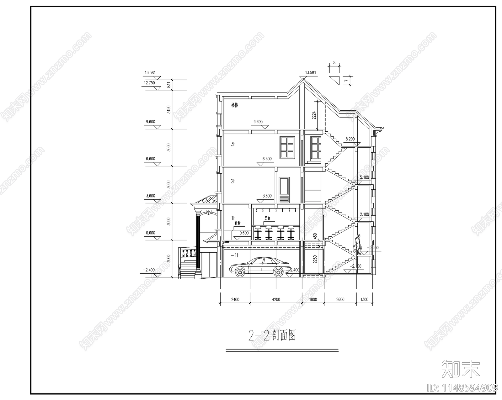 现代简约别墅建筑cad施工图下载【ID:1148594909】