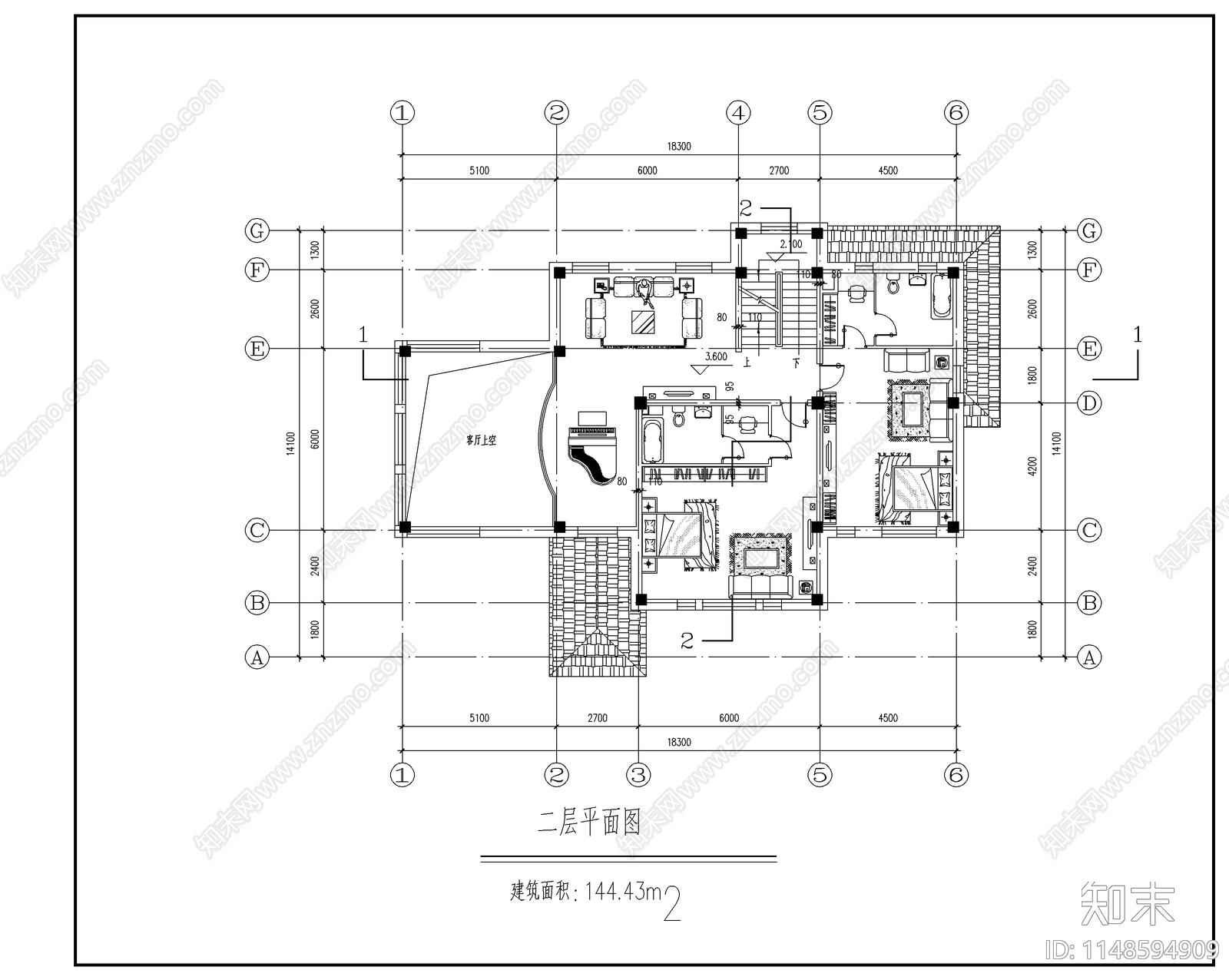 现代简约别墅建筑cad施工图下载【ID:1148594909】