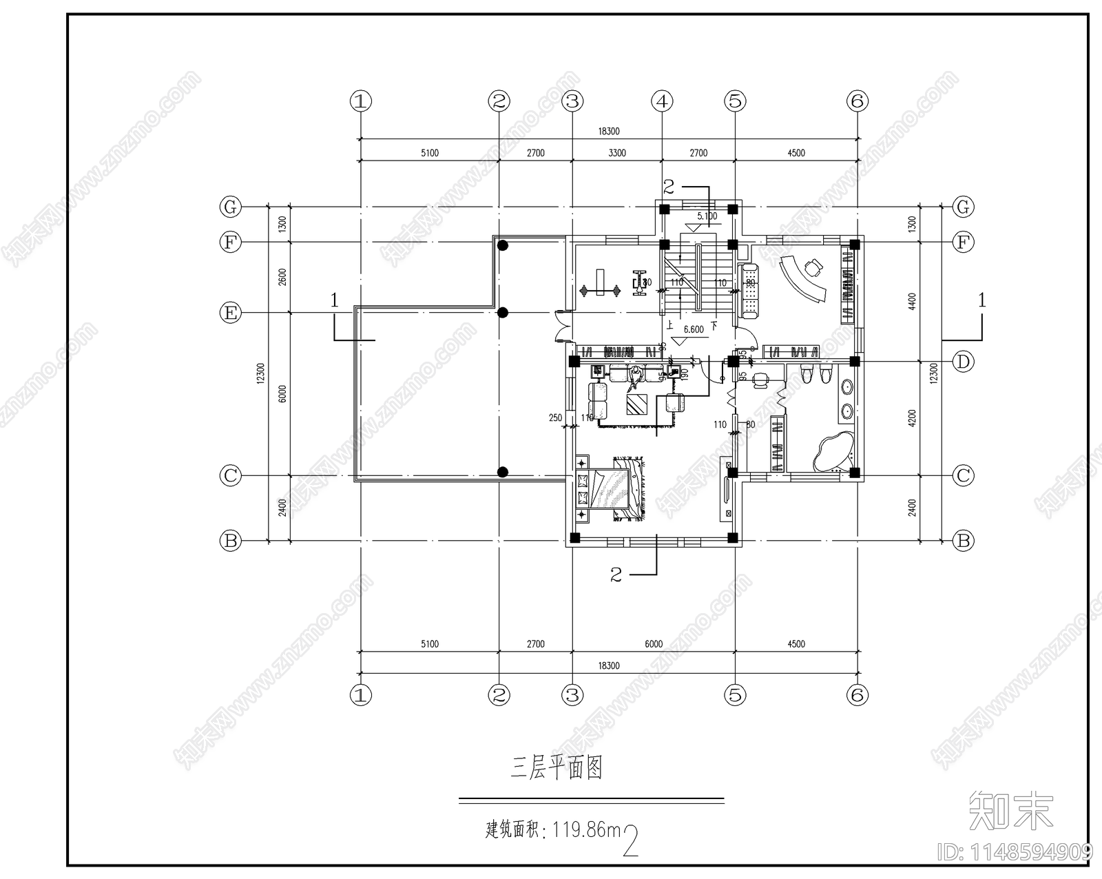 现代简约别墅建筑cad施工图下载【ID:1148594909】