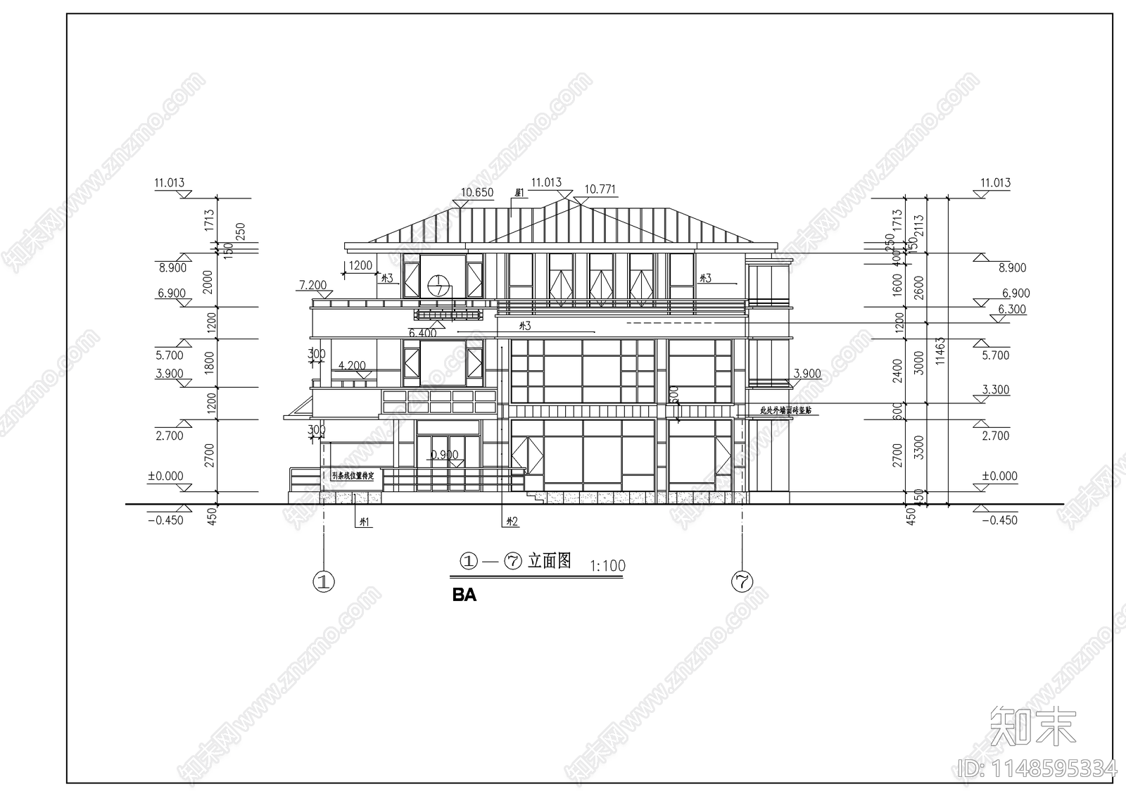 经典别墅样板建筑cad施工图下载【ID:1148595334】