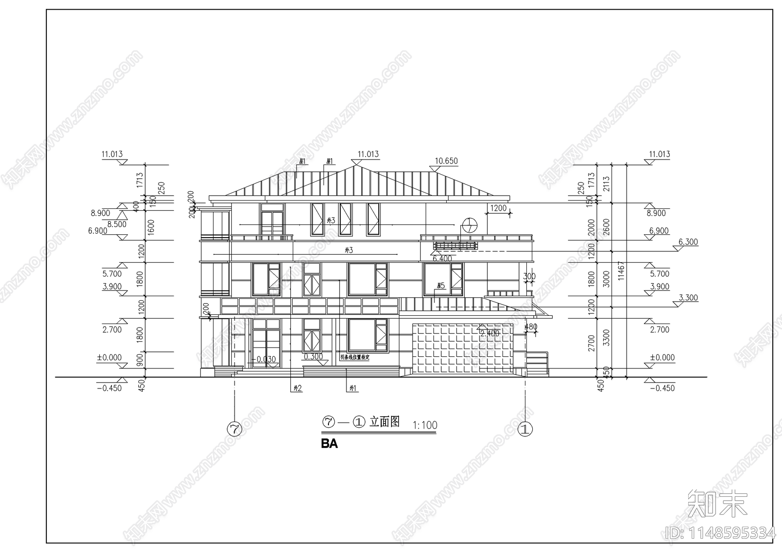 经典别墅样板建筑cad施工图下载【ID:1148595334】