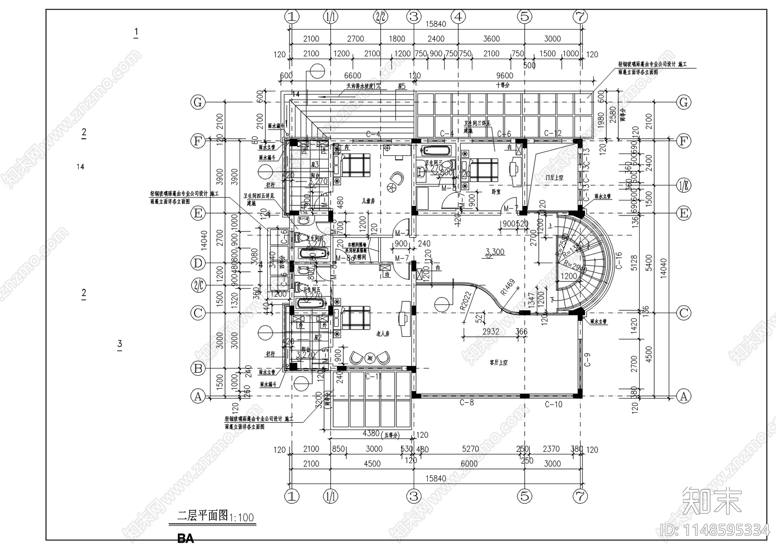 经典别墅样板建筑cad施工图下载【ID:1148595334】