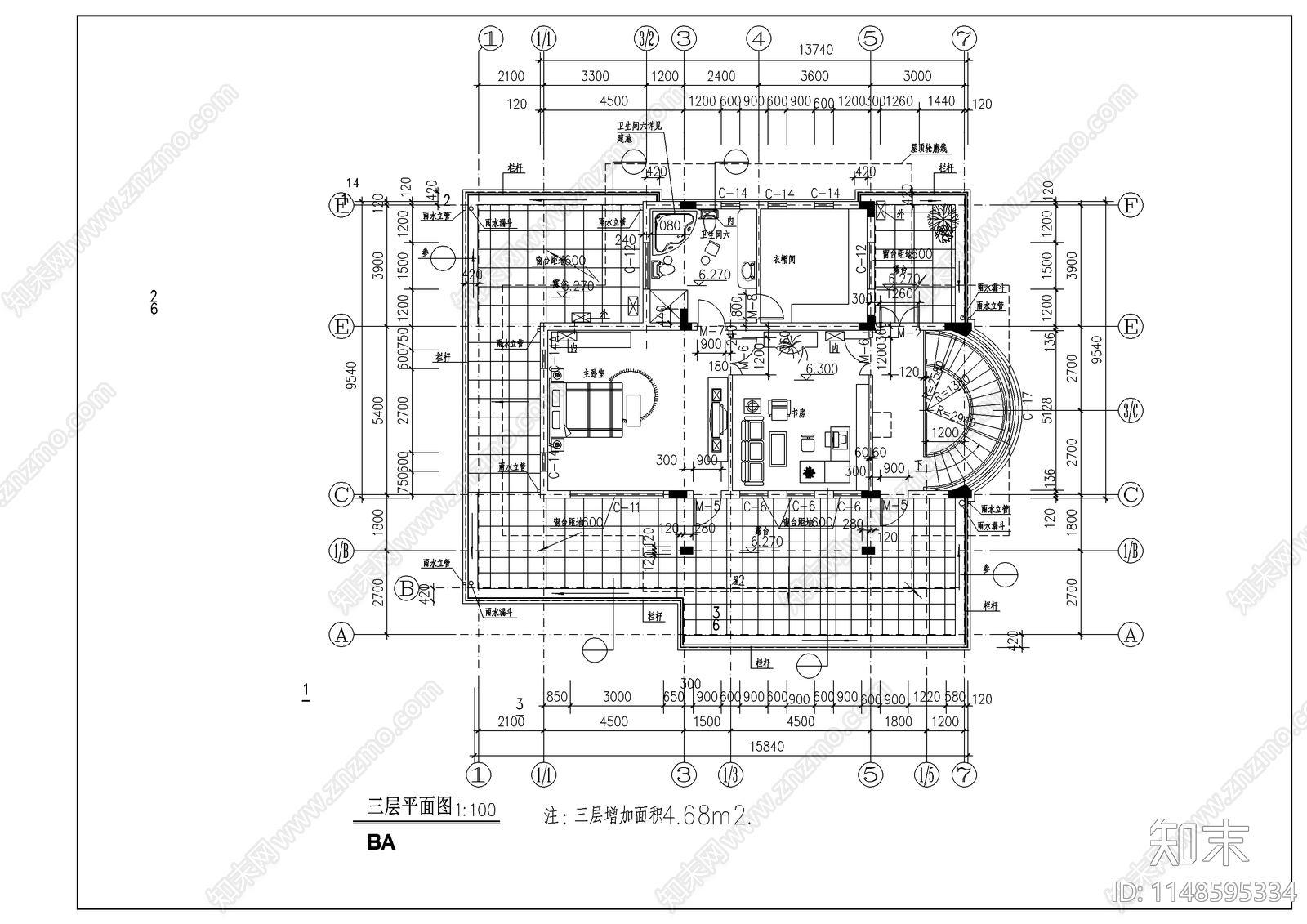 经典别墅样板建筑cad施工图下载【ID:1148595334】