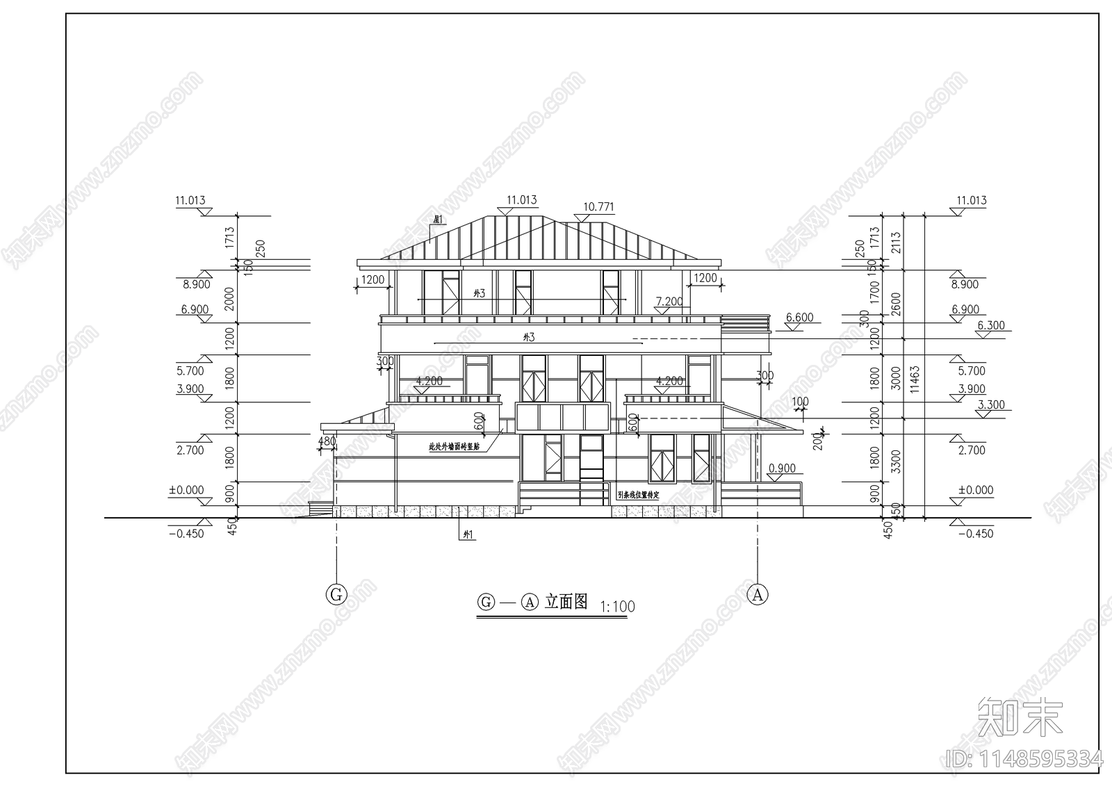 经典别墅样板建筑cad施工图下载【ID:1148595334】