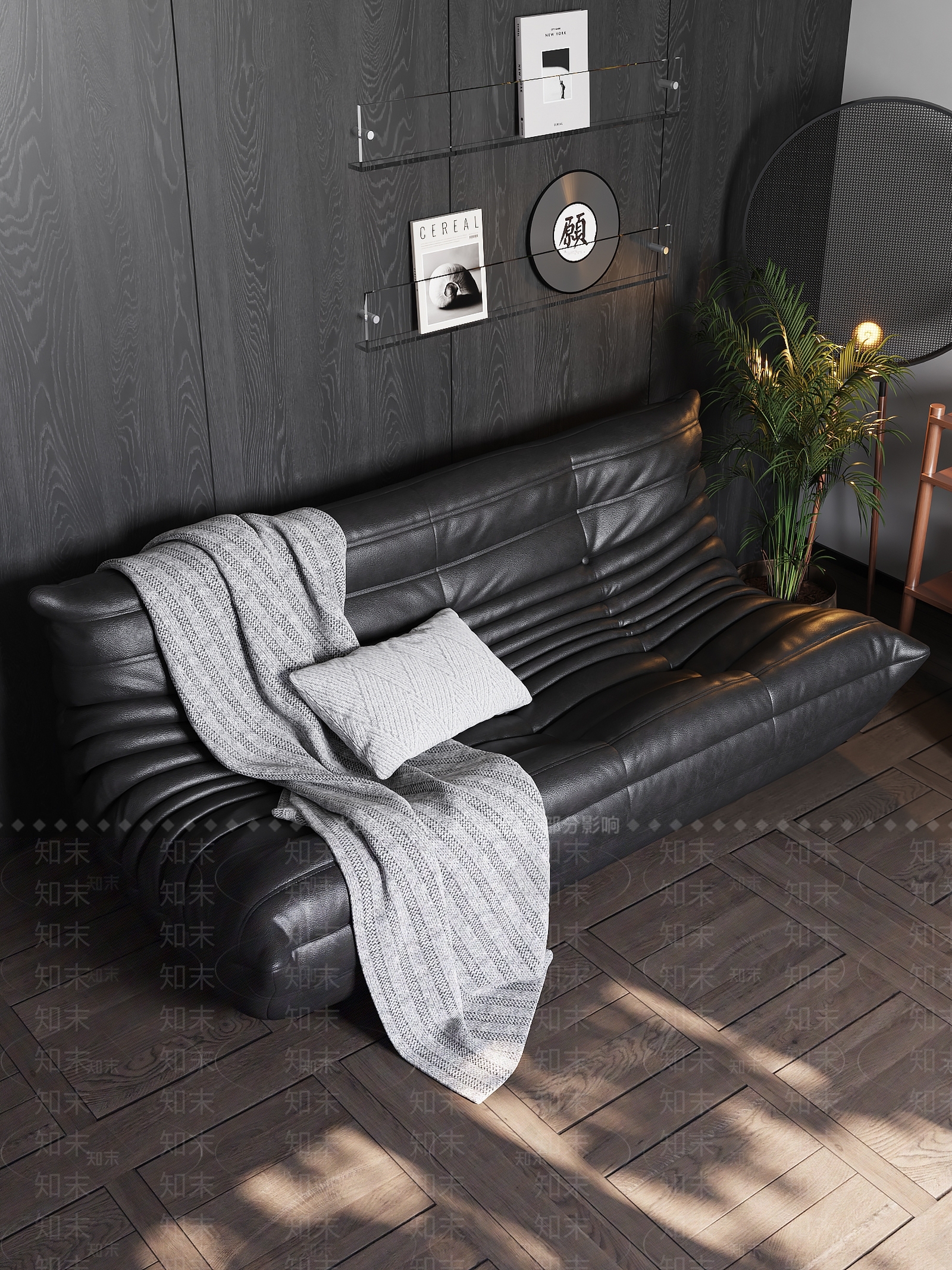 后现代皮质多人沙发3D模型下载【ID:1148601043】