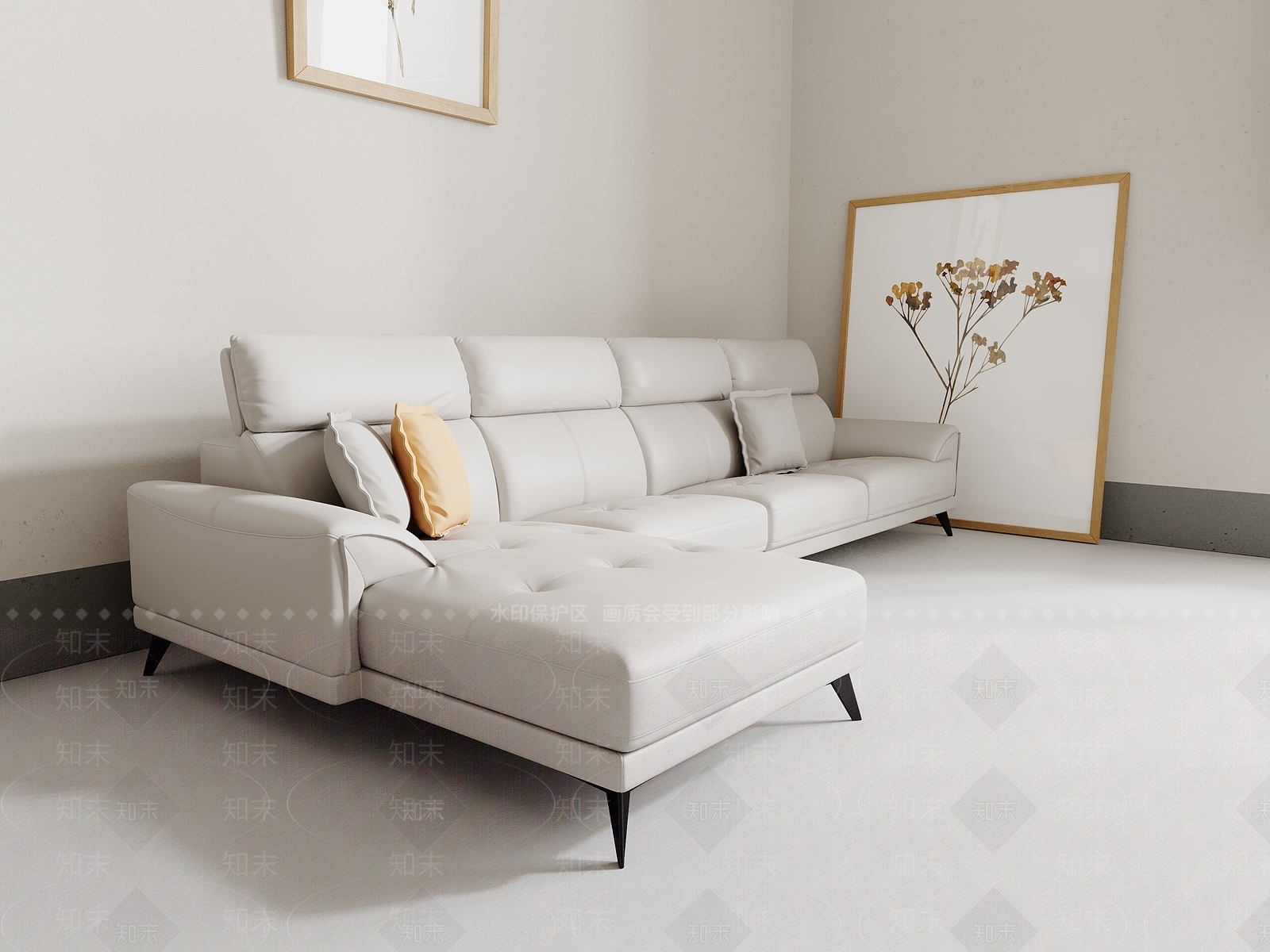 现代白色皮革多人沙发3D模型下载【ID:1148608917】
