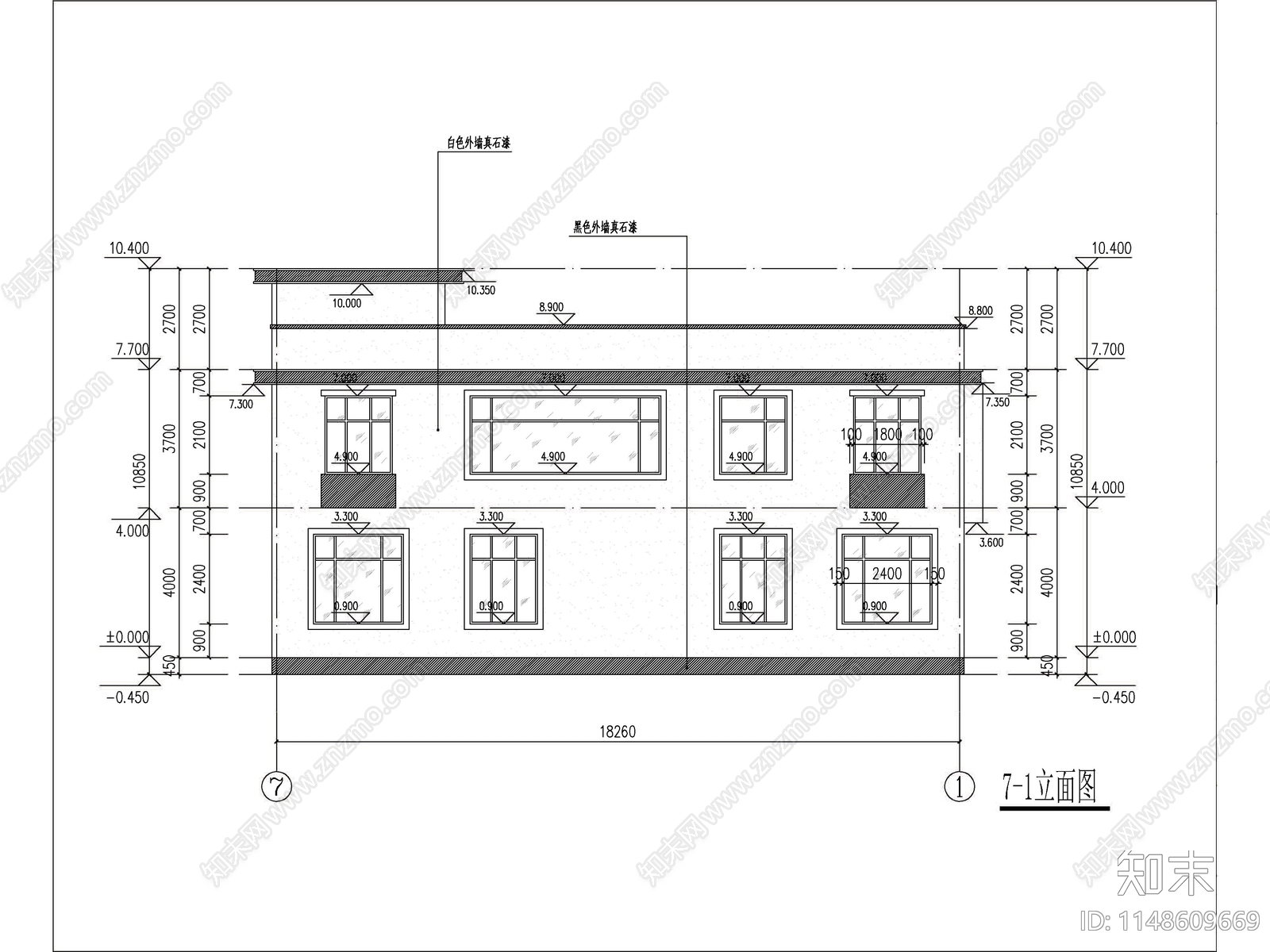 现代两层独栋别墅建筑施工图下载【ID:1148609669】