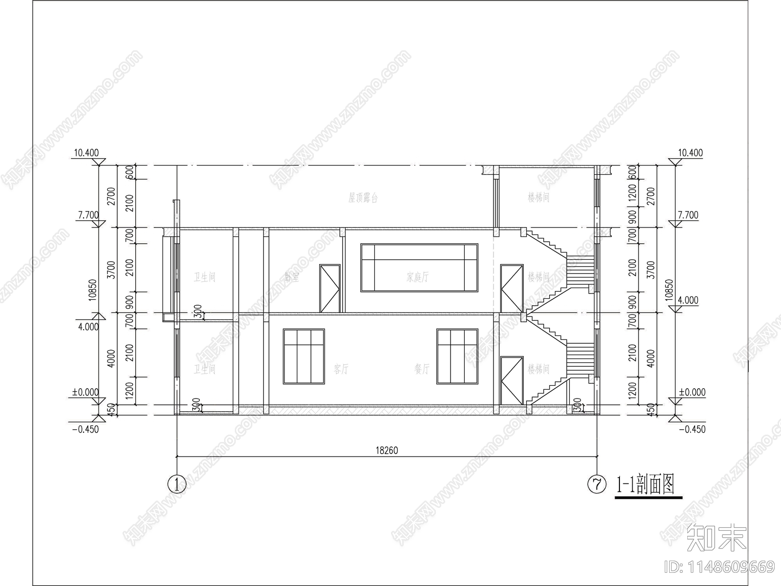 现代两层独栋别墅建筑施工图下载【ID:1148609669】