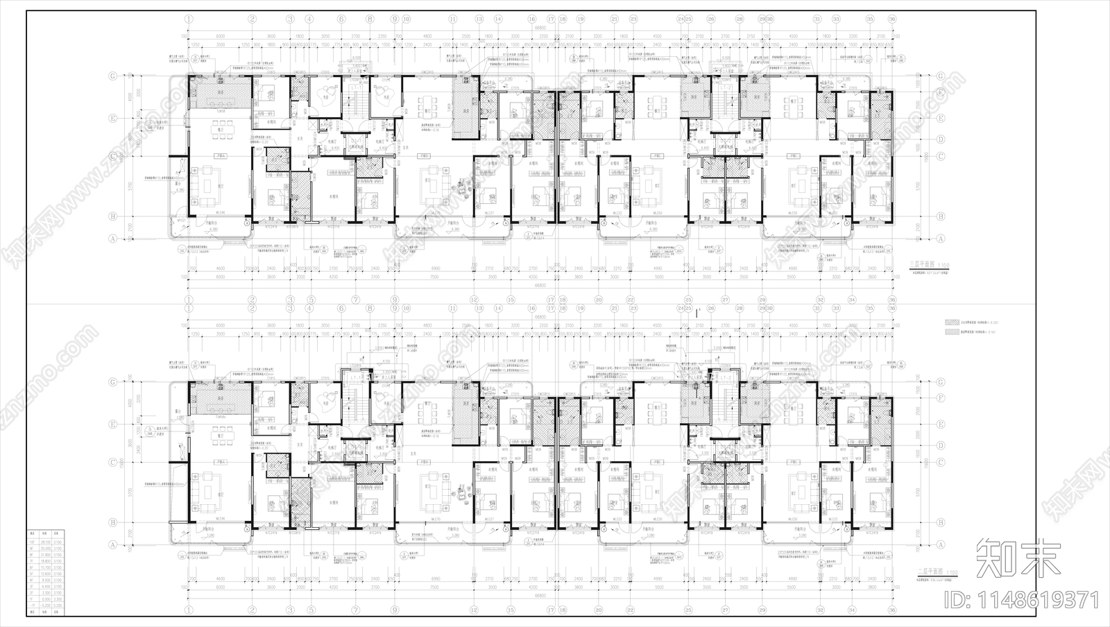 10层洋房住宅楼建筑cad施工图下载【ID:1148619371】